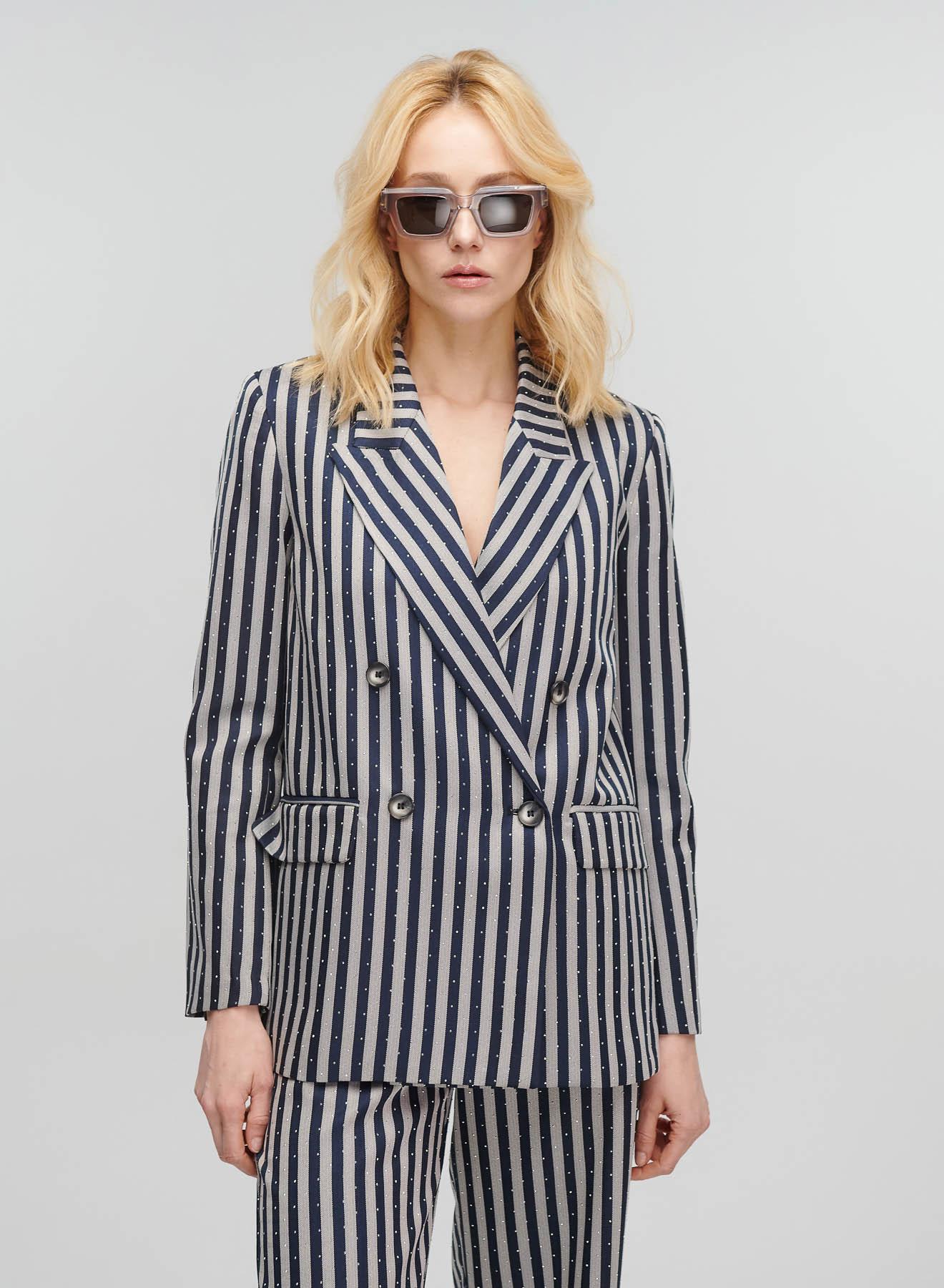 Grey-Blue striped, double breasted Jacket with rhinestones Vicolo - 4