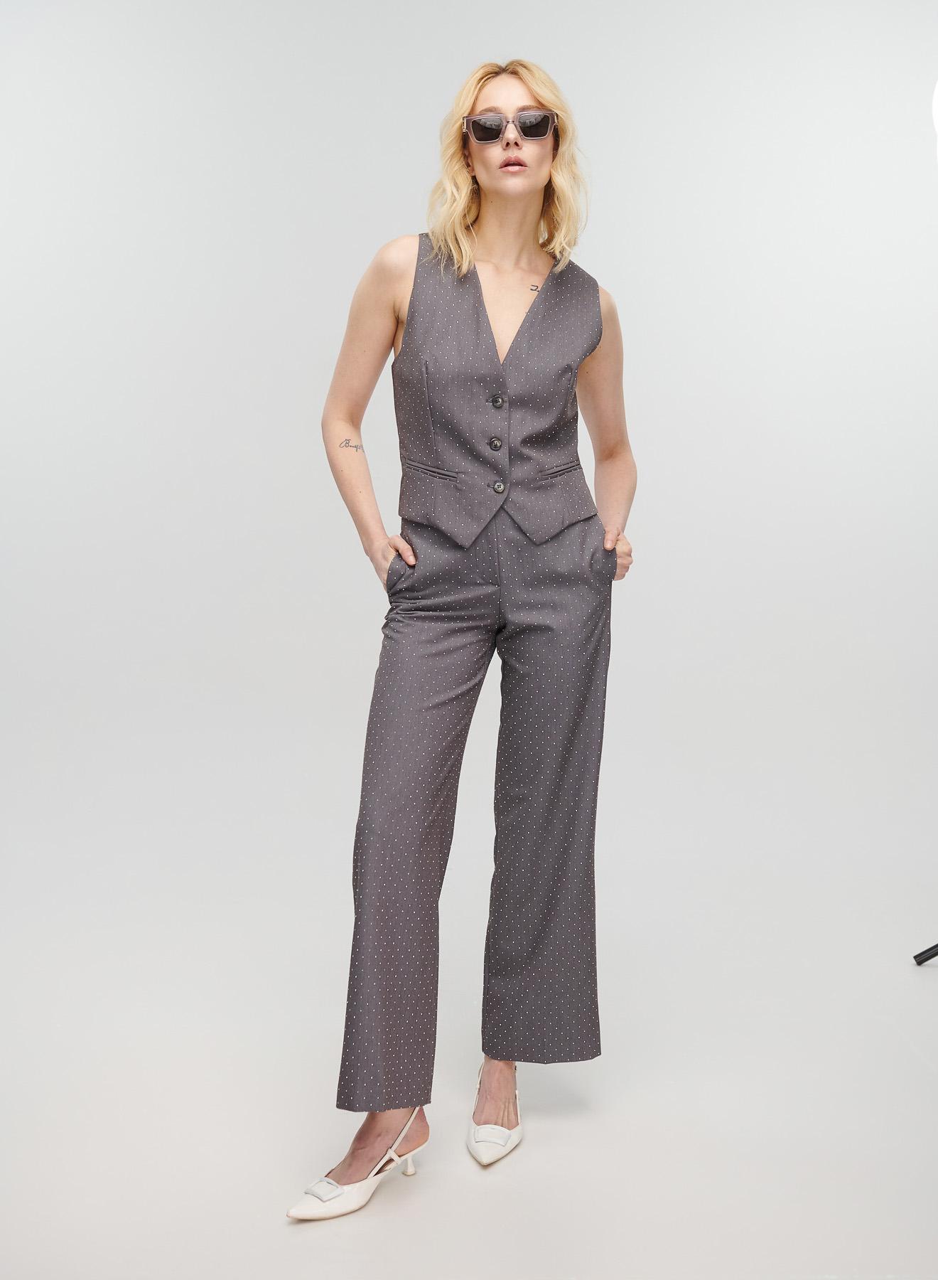 Grey straιght fit Trousers with rhinestones Vicolo - 2