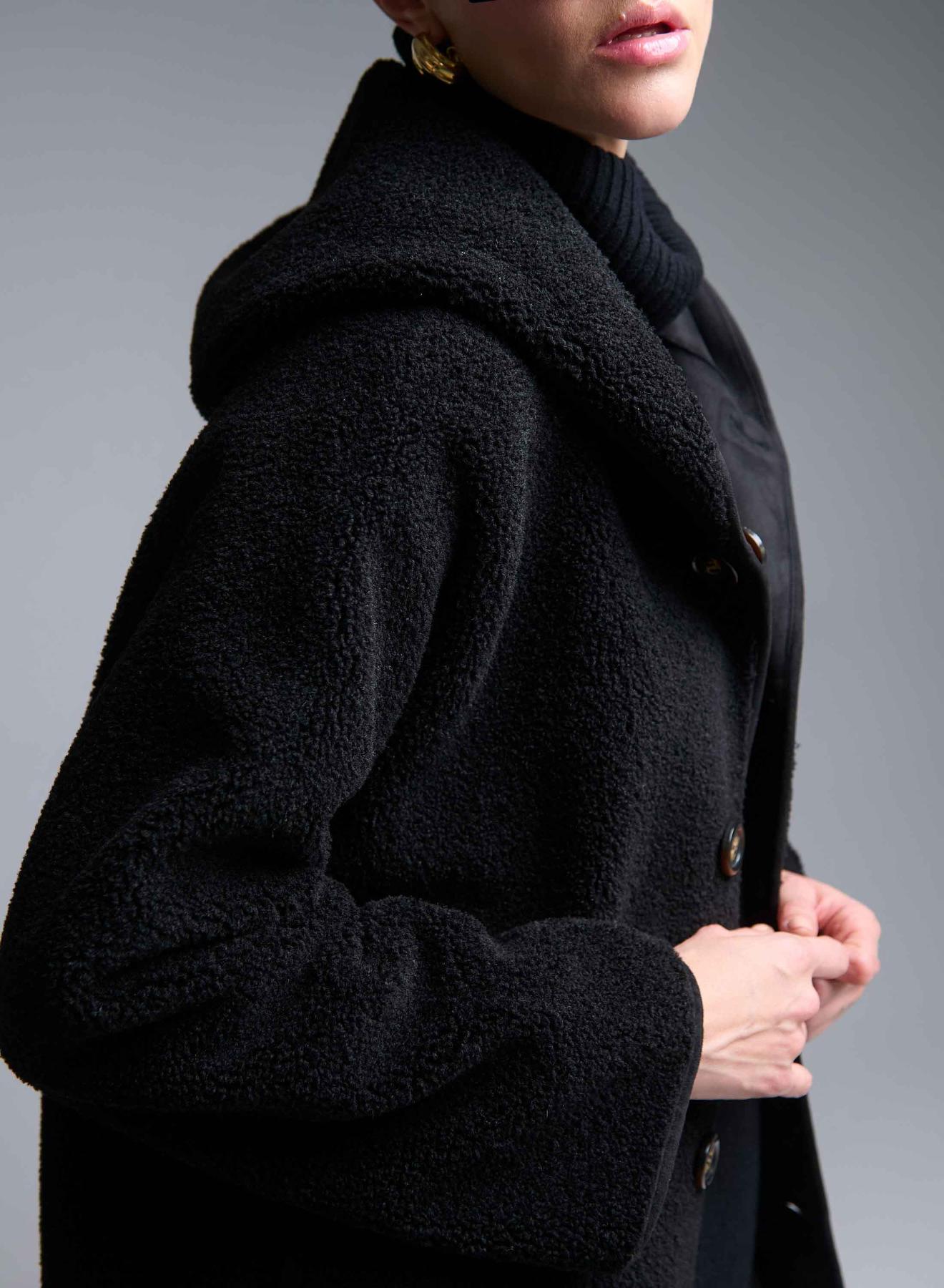 Black reversible Overcoat Mouton-Eco Fur with hood Emme Marella - 2