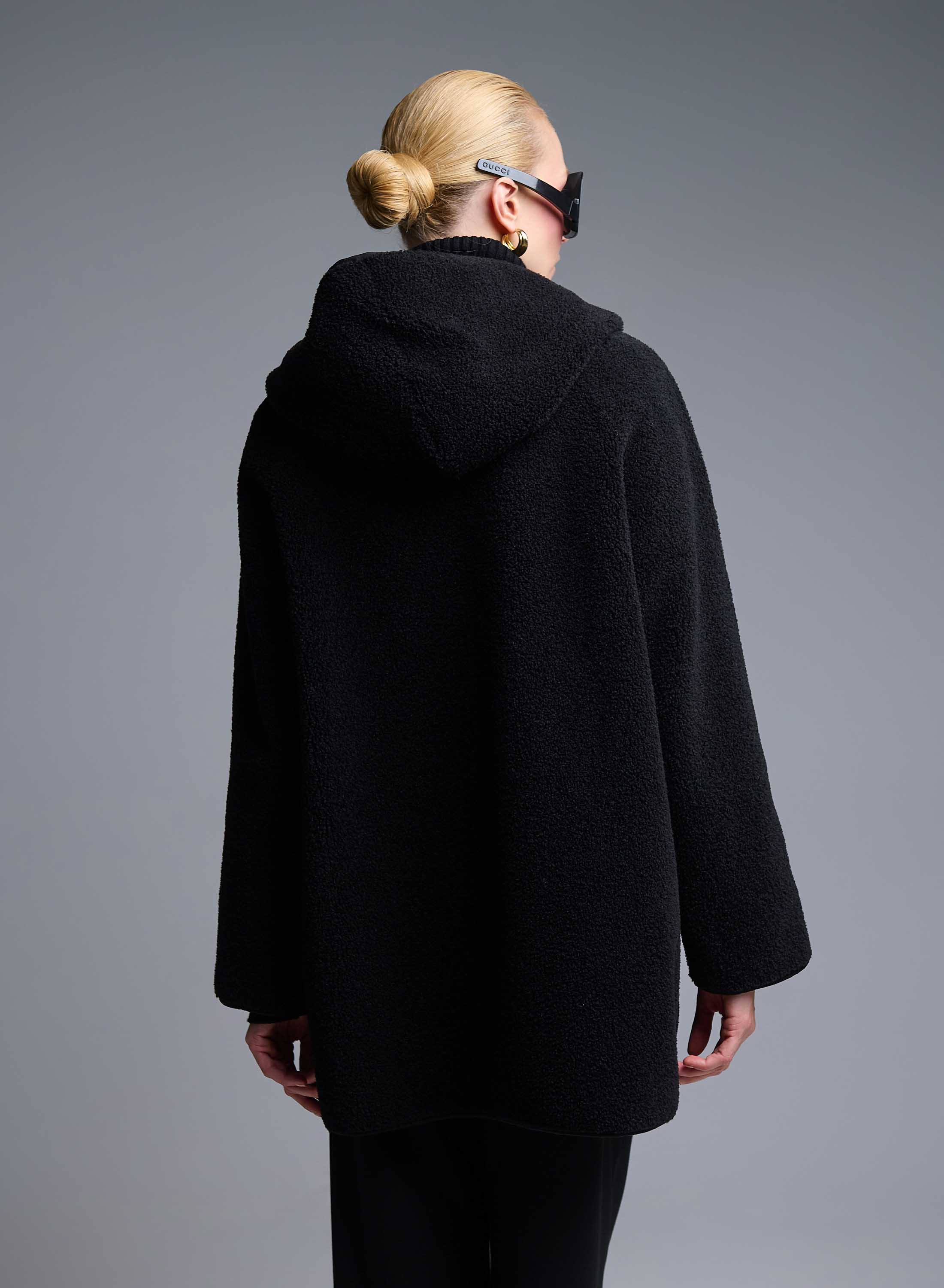 Black reversible Overcoat Mouton-Eco Fur with hood Emme Marella - 3