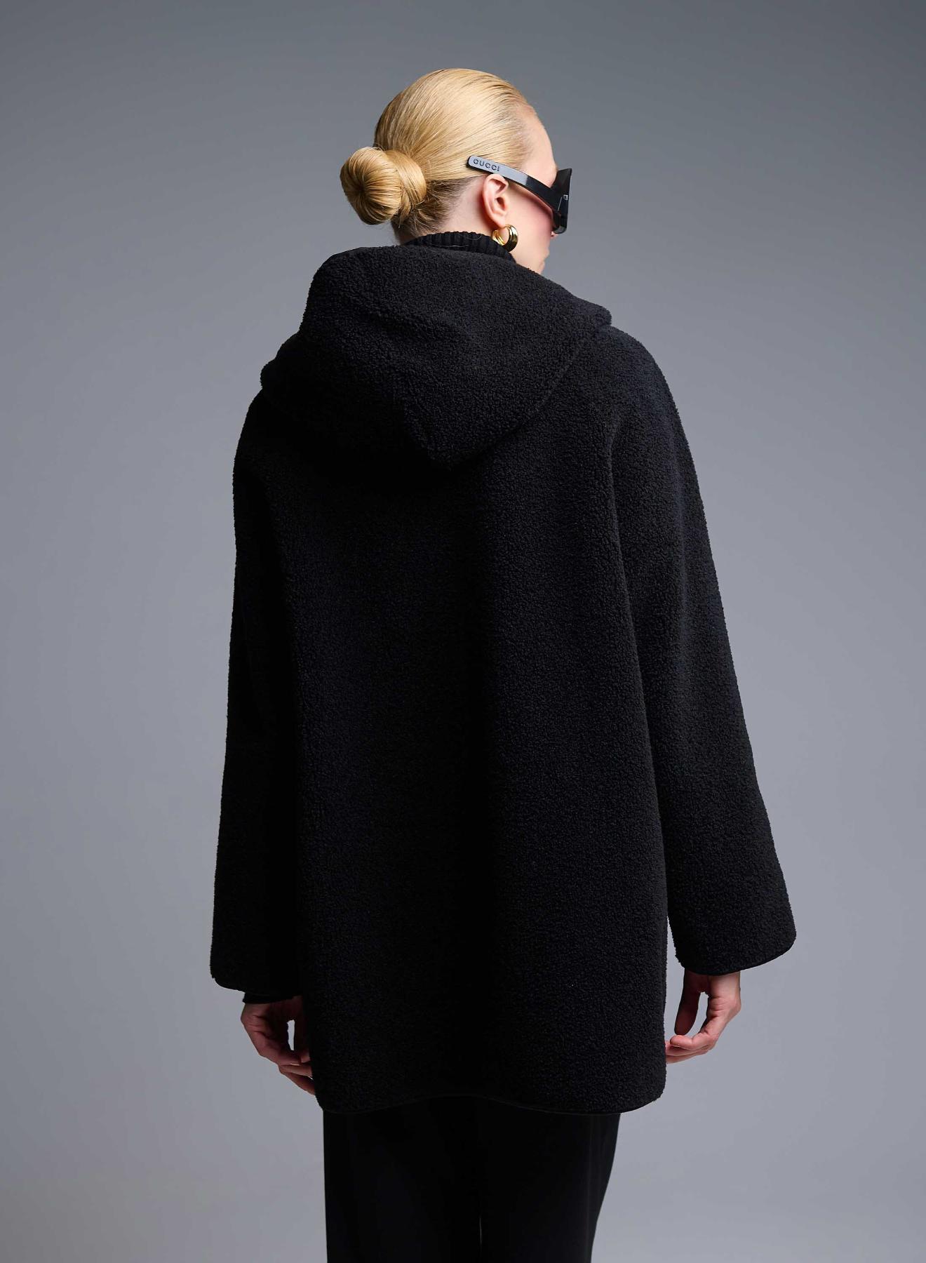 Black reversible Overcoat Mouton-Eco Fur with hood Emme Marella - 4