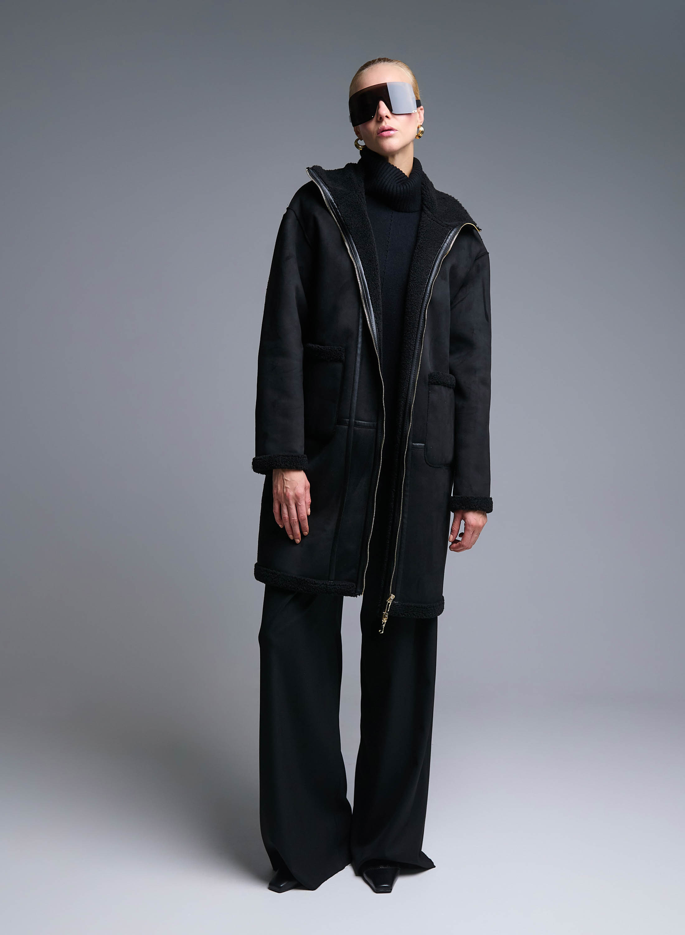 Black reversible Overcoat Mouton-Teddy Emme Marella - 5