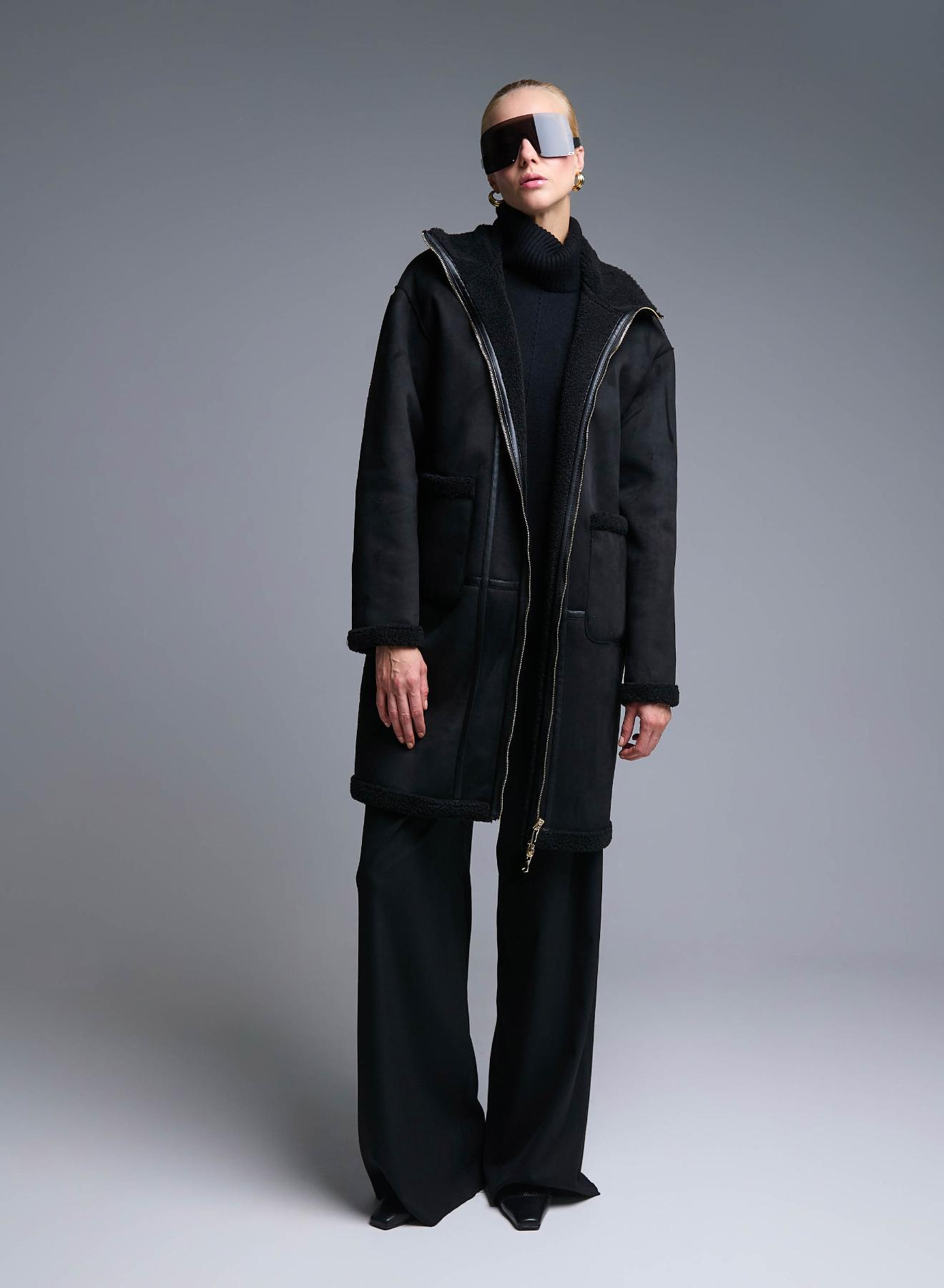Black reversible Overcoat Mouton-Teddy Emme Marella - 2