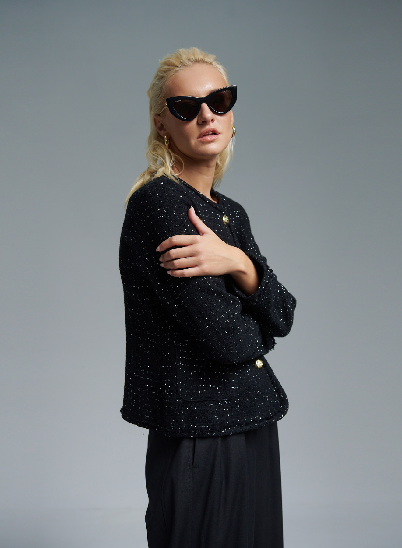 Black tweed Jacket with round neckline Emme Marella - 1