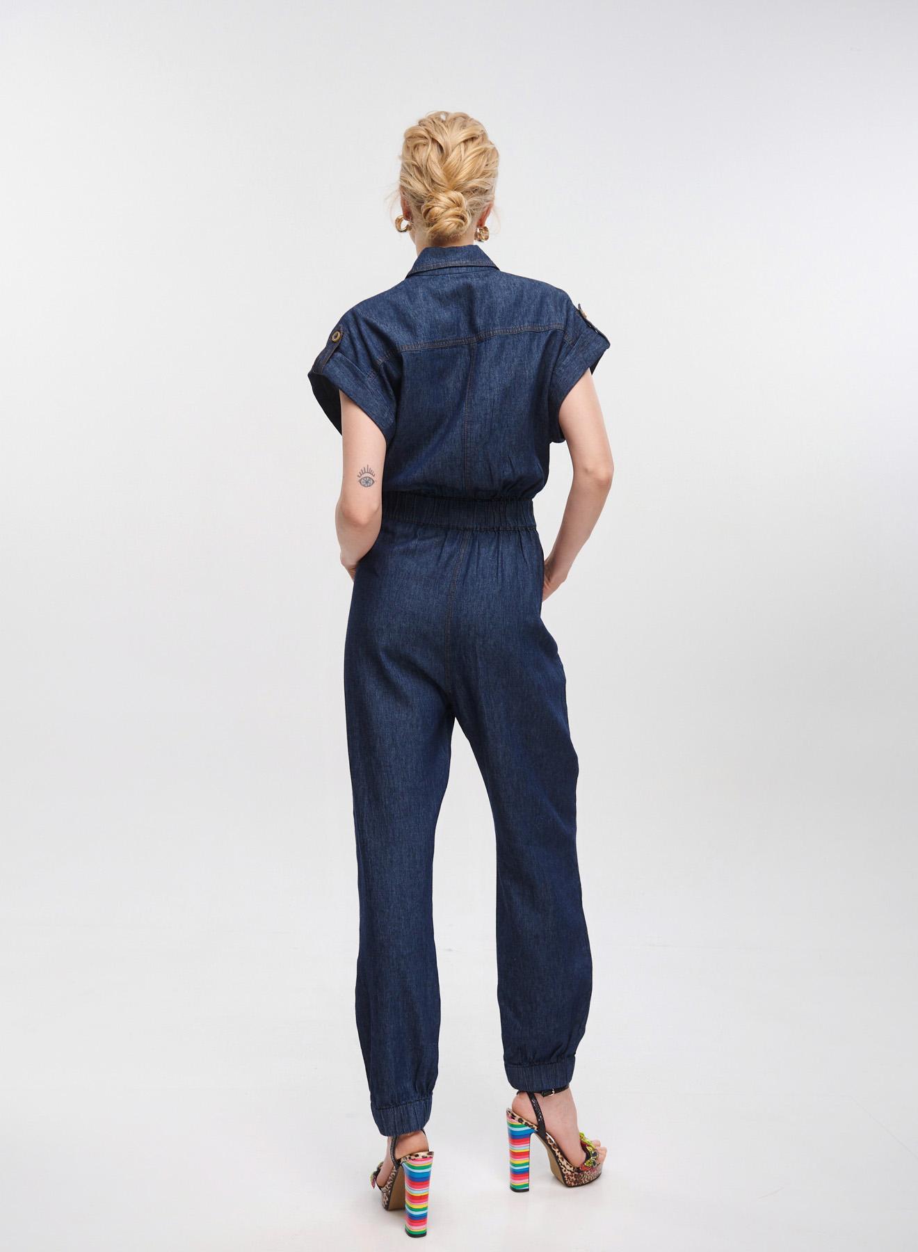 Dark Blue Denim Jumpsuit with same fabric belt Milla - 5