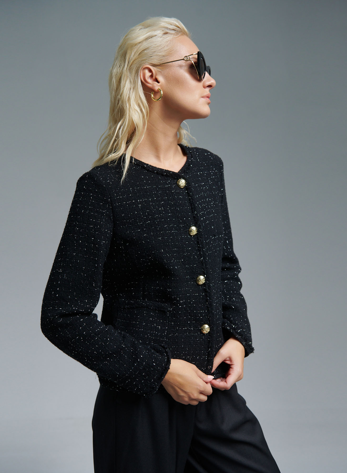 Black tweed Jacket with round neckline Emme Marella - 2