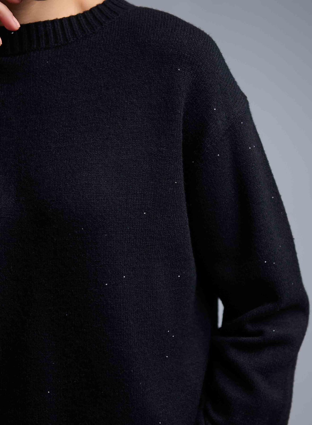 Μαύρο Πουλόβερ με στρογγυλή λαιμόκοψη και μικρά στρας Valentina Milano - 4