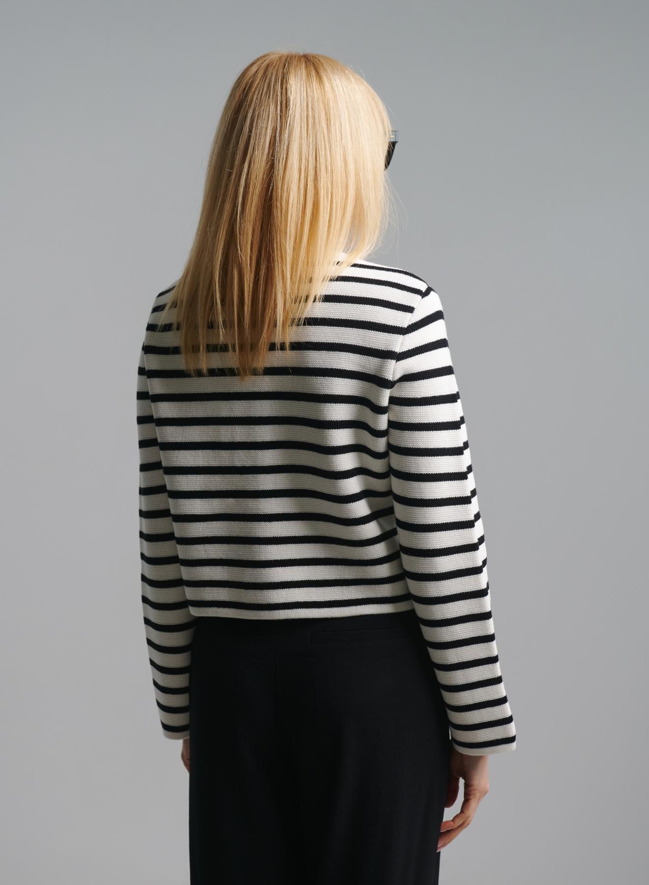 Ecru-Black Knitted Cardigan with stripes and with golden buttons Lara - 4