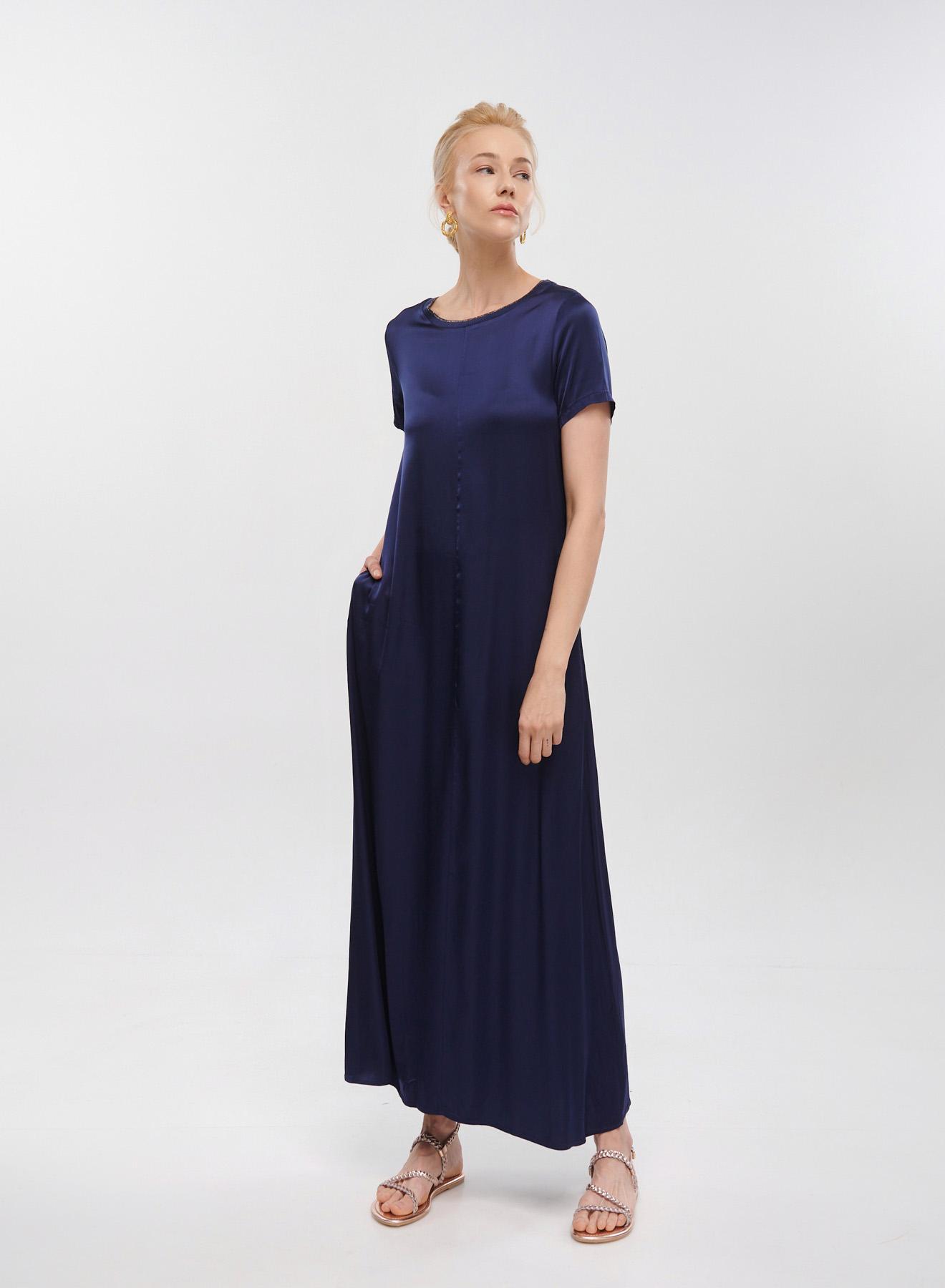 Blue silky touch long Dress with short sleeves Tensione In