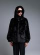 Black hooded eco fur Jacket Bg - 1