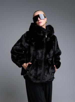 Black hooded eco fur Jacket Bg - 50509