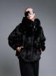 Black hooded eco fur Jacket Bg - 0