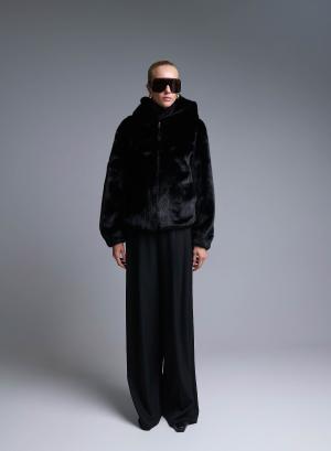 Black hooded eco fur Jacket Bg - 50505