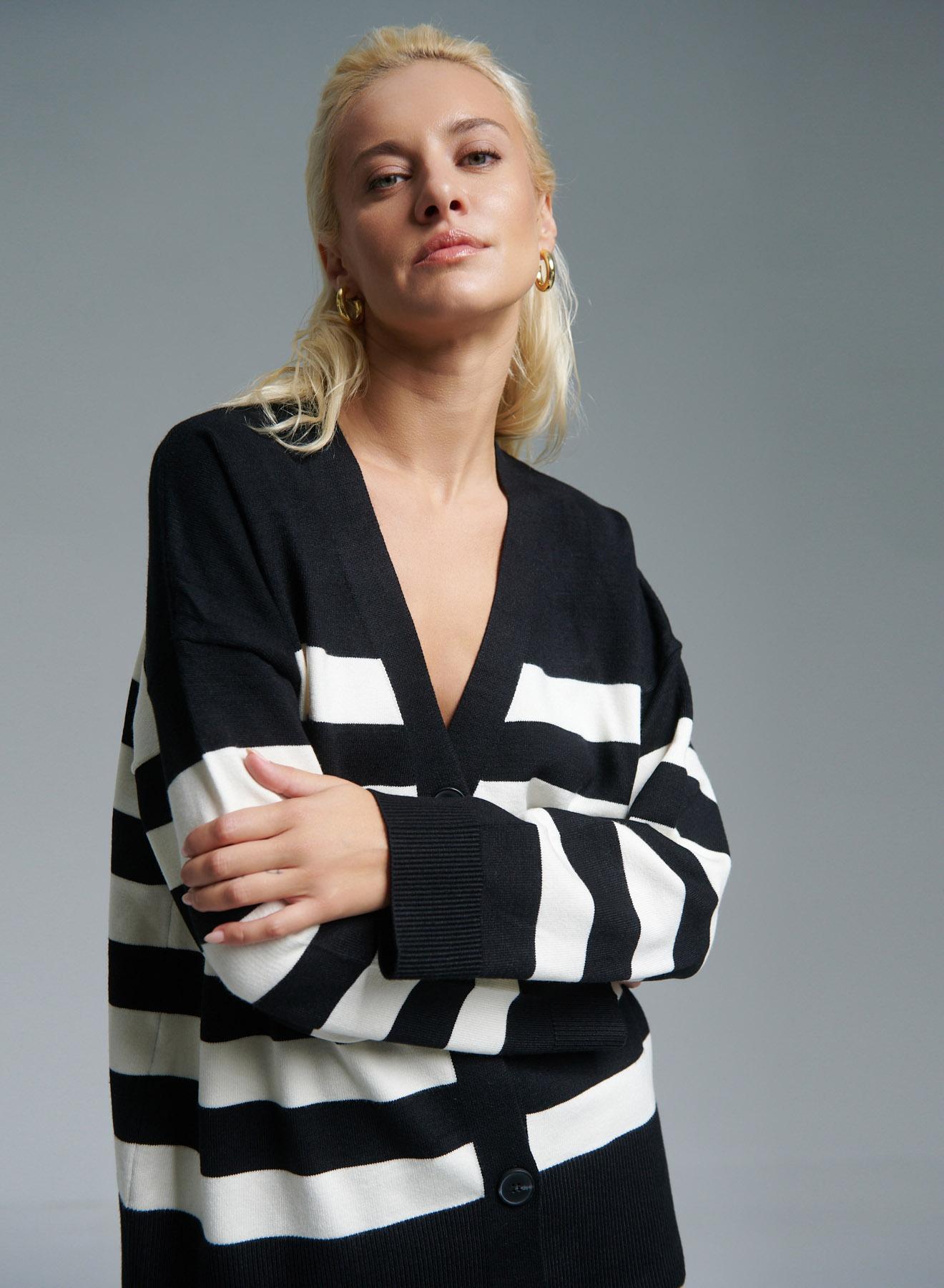 Black-Ecru Cardigan with stripes Finery - 5