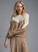 Ecru-Camel Sweater with round neckline and with sequins Jean Luis Francoise - 0