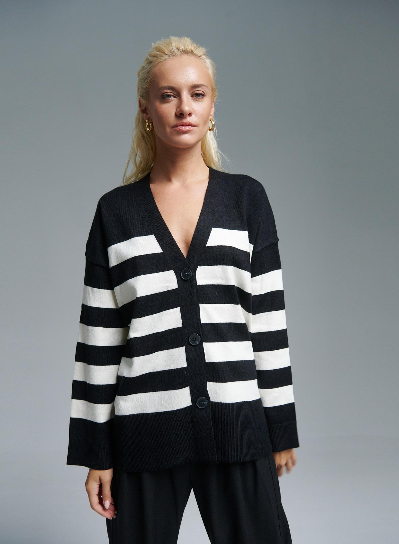 Black-Ecru Cardigan with stripes Finery - 2