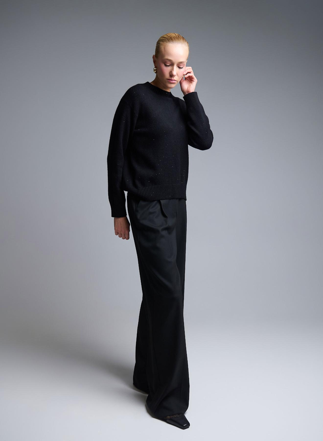 Μαύρο Πουλόβερ με στρογγυλή λαιμόκοψη και μικρά στρας Valentina Milano - 2