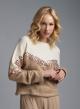 Ecru-Camel Sweater with round neckline and with sequins Jean Luis Francoise - 3