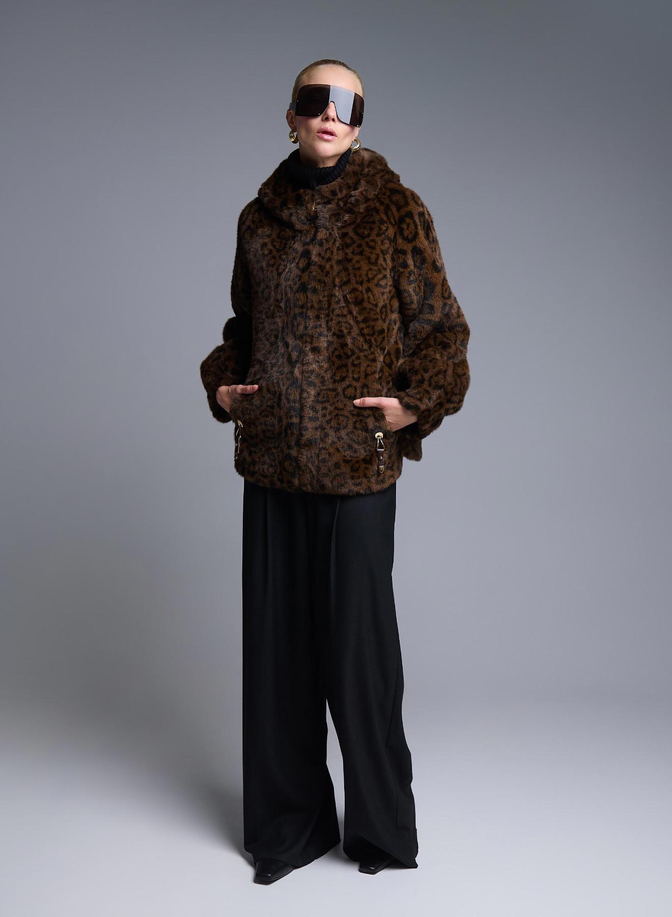 Animal Print hooded eco fur Jacket Bright - 1