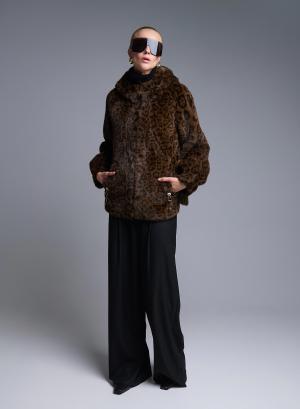 Animal Print hooded eco fur Jacket Bright - 49743