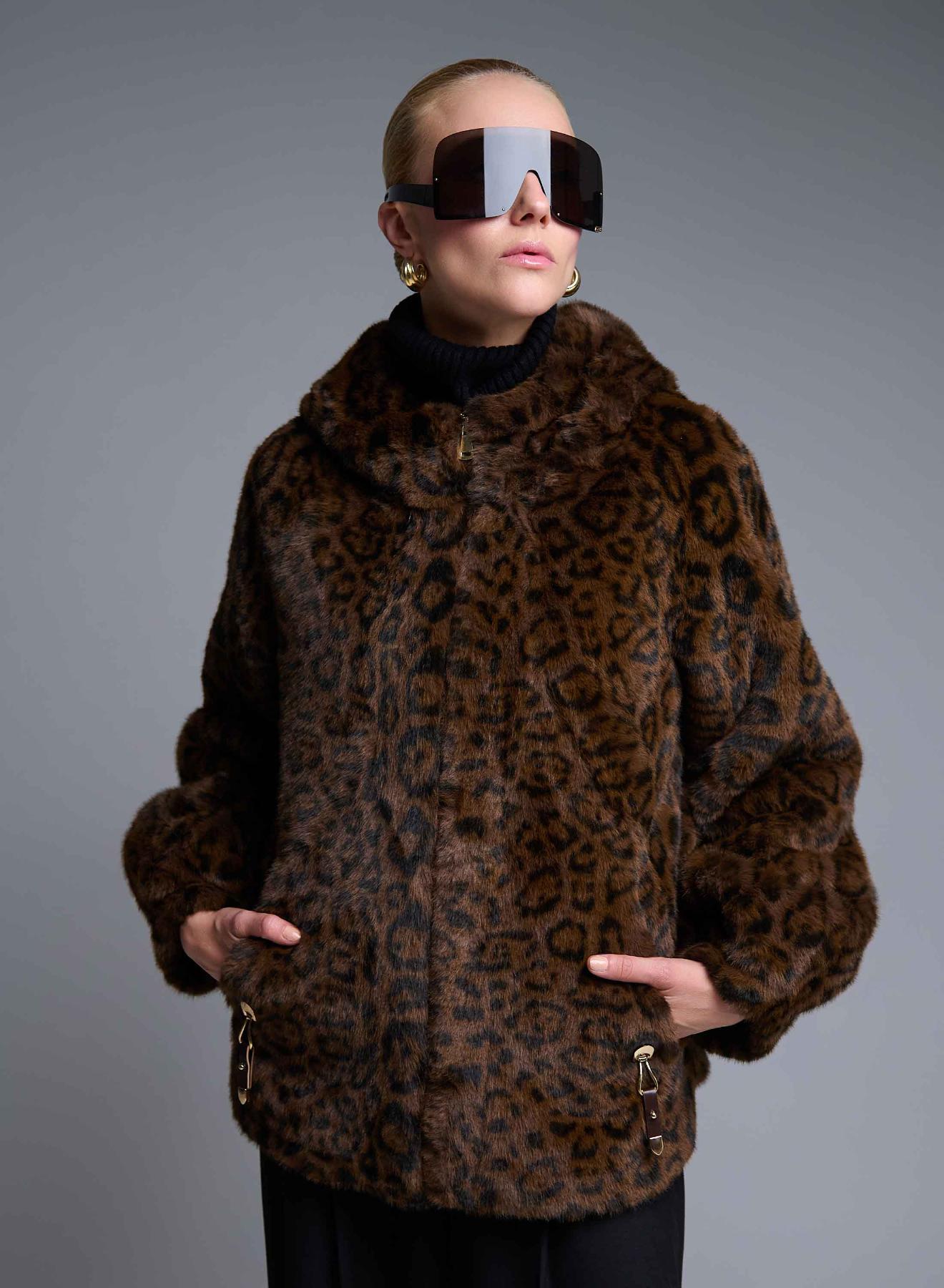 Animal Print hooded eco fur Jacket Bright - 3