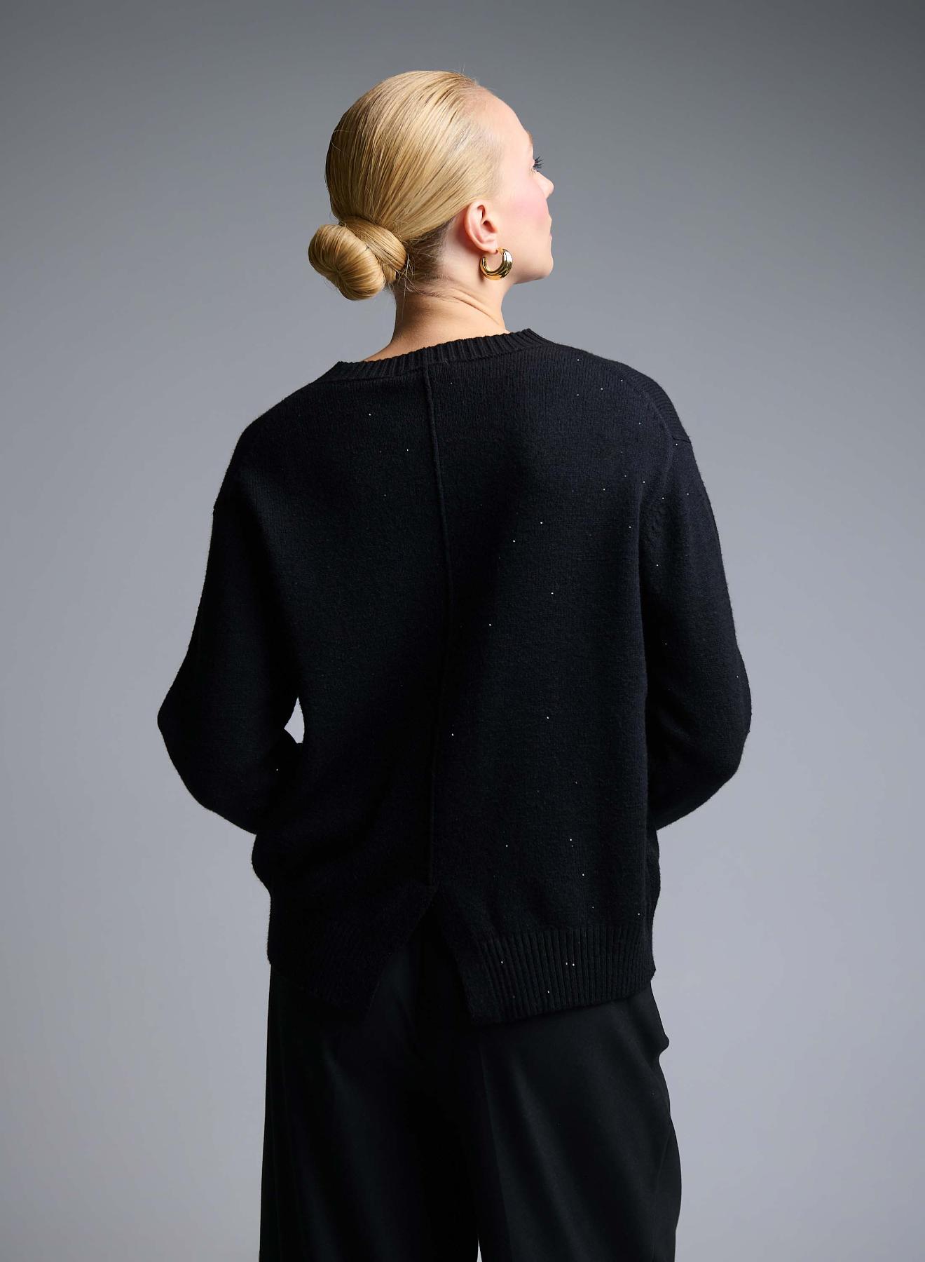 Μαύρο Πουλόβερ με στρογγυλή λαιμόκοψη και μικρά στρας Valentina Milano - 3