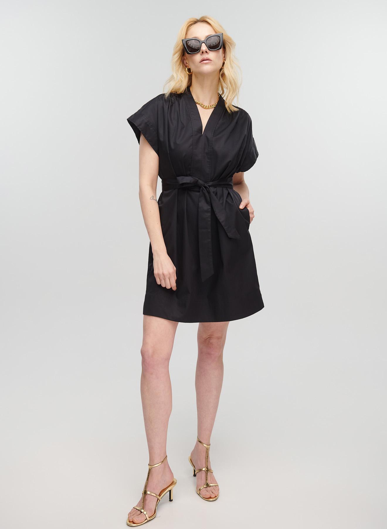 Black Dress with V neckline and belt Milla - 5