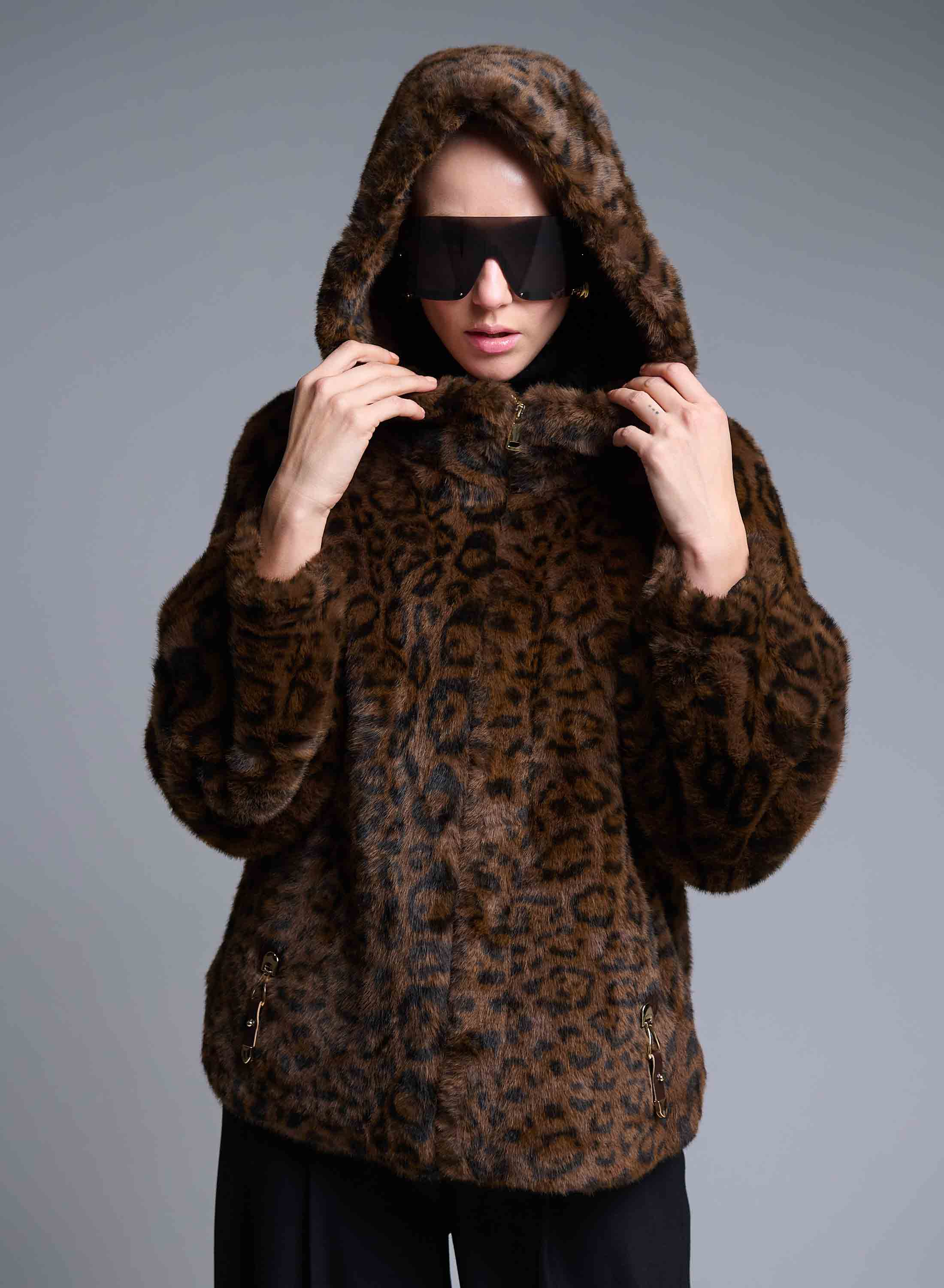 Animal Print hooded eco fur Jacket Bright - 5