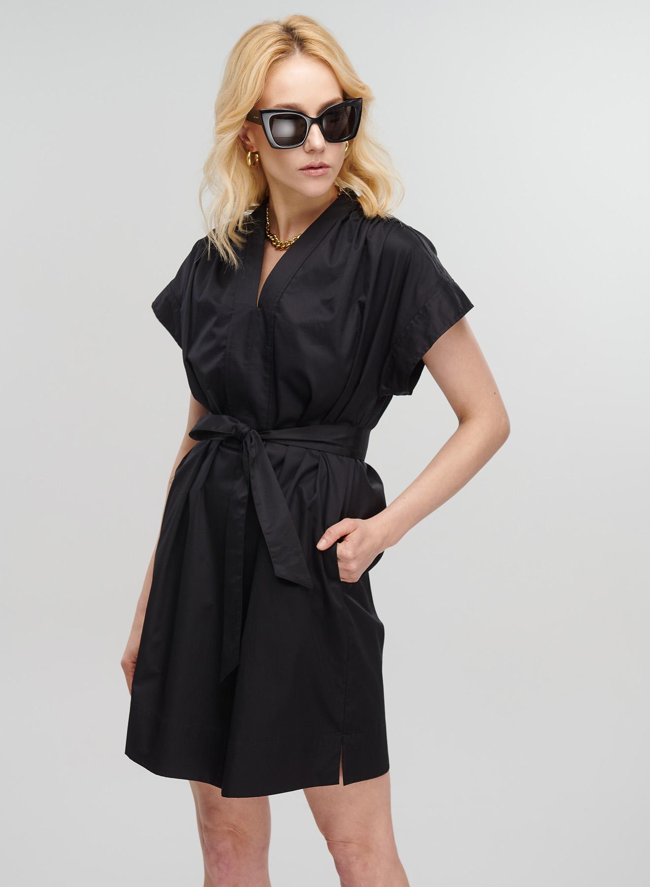 Black Dress with V neckline and belt Milla - 5