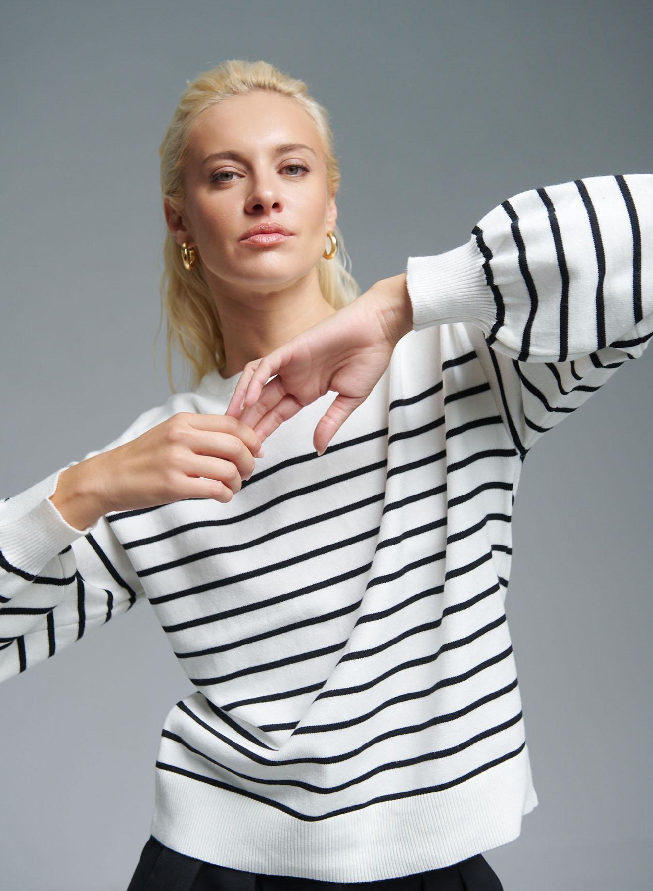 White-Black Sweater with stripes Finery - 4