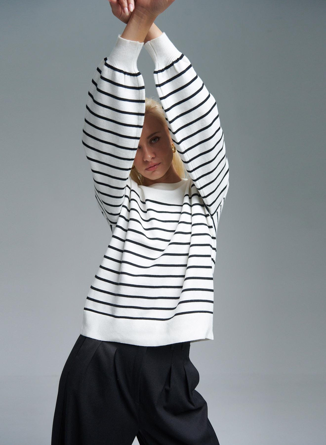 White-Black Sweater with stripes Finery - 5