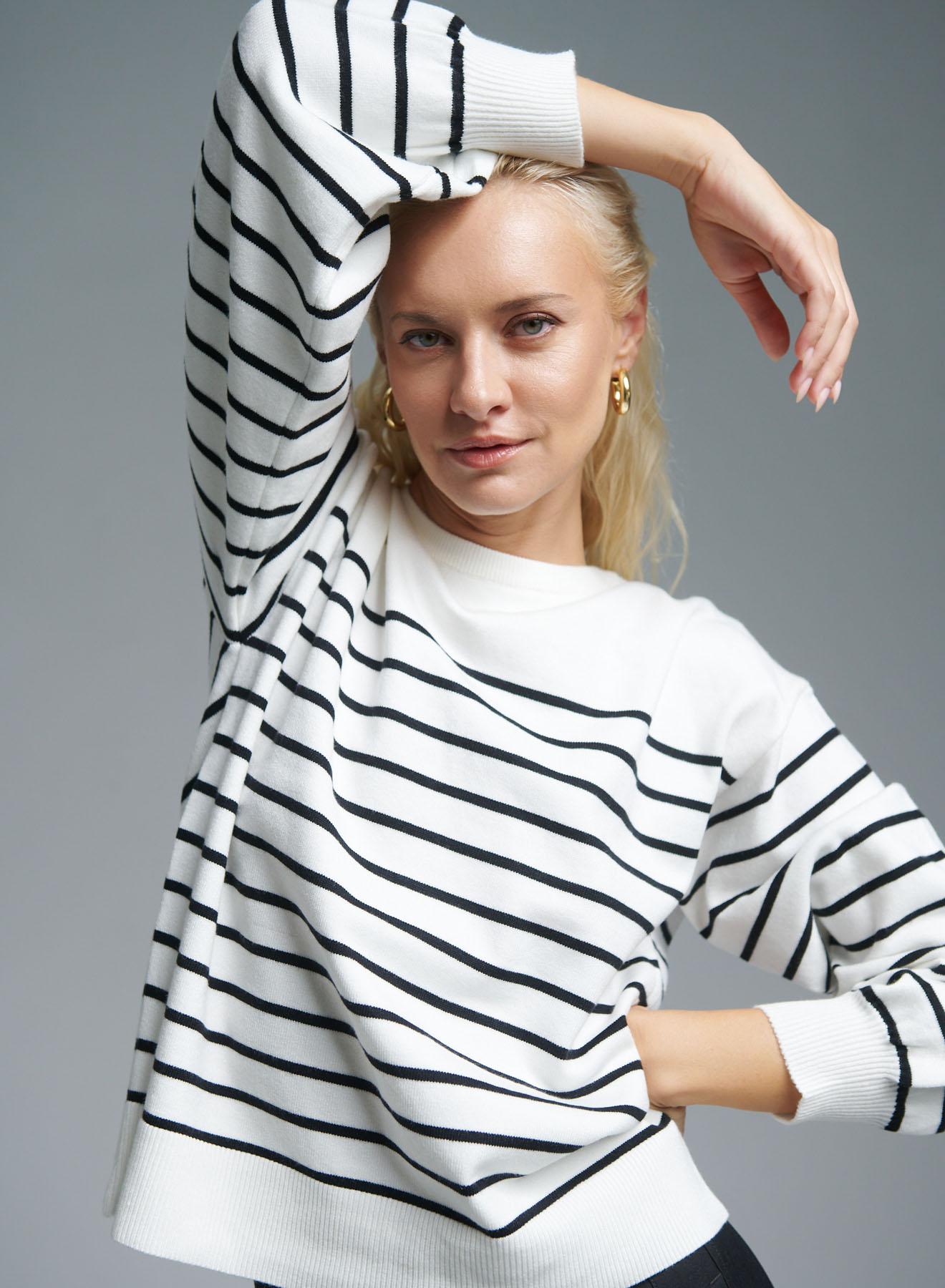 White-Black Sweater with stripes Finery - 1