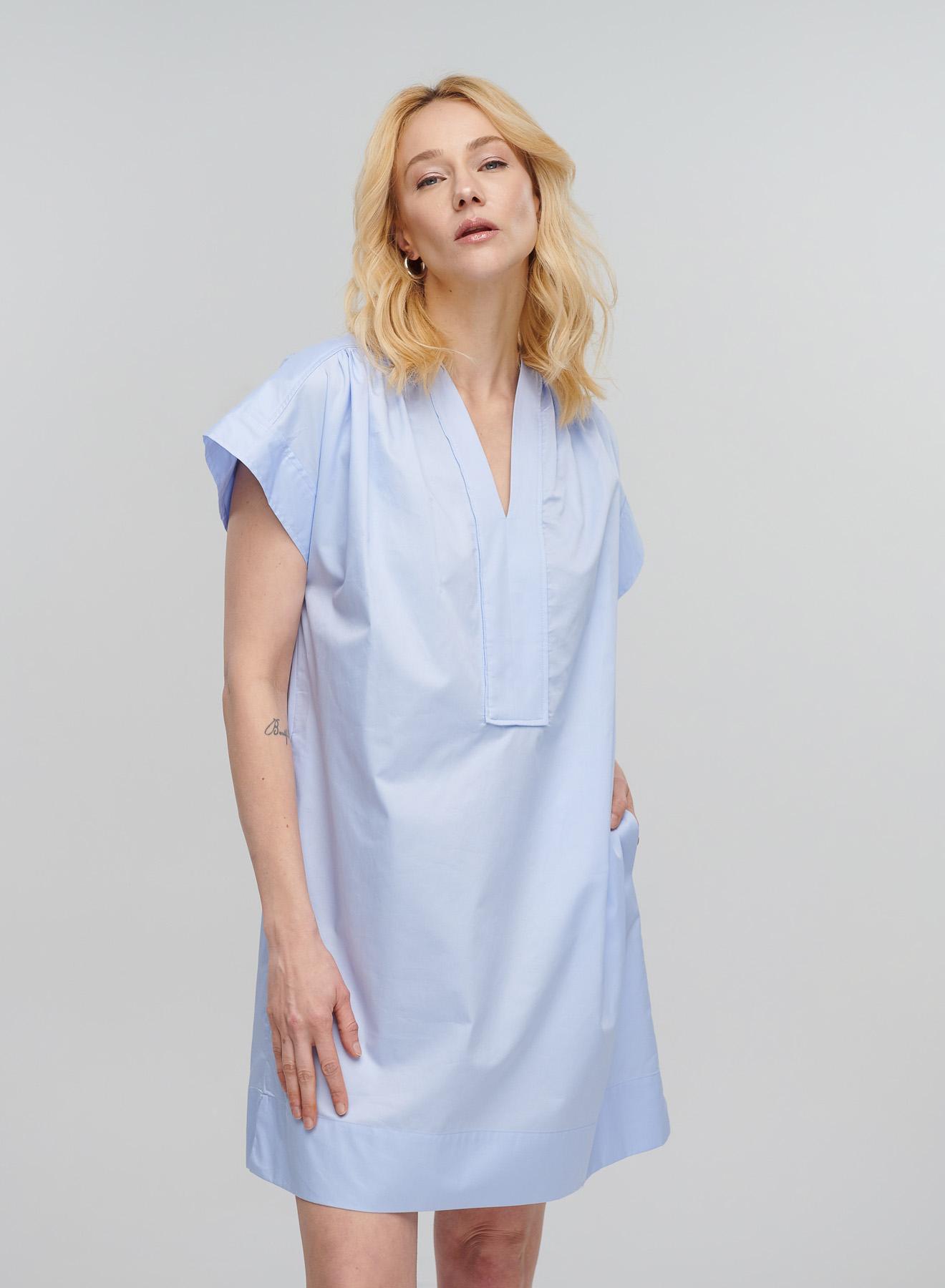 Γαλάζιο Φόρεμα με V λαιμόκοψη και ζώνη Milla - 1