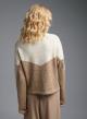 Ecru-Camel Sweater with round neckline and with sequins Jean Luis Francoise-5