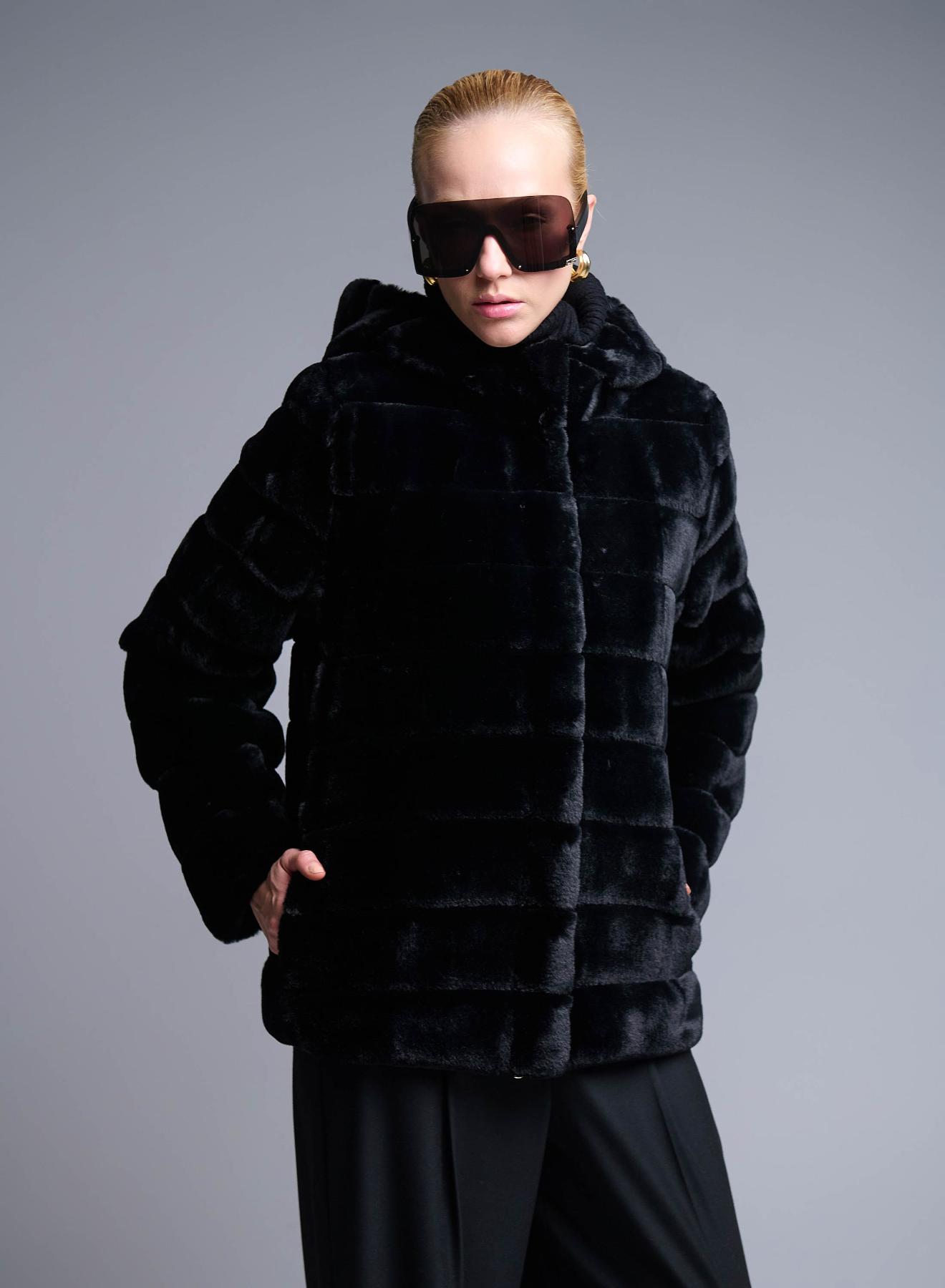 Black hooded eco fur Jacket Emme Marella - 2