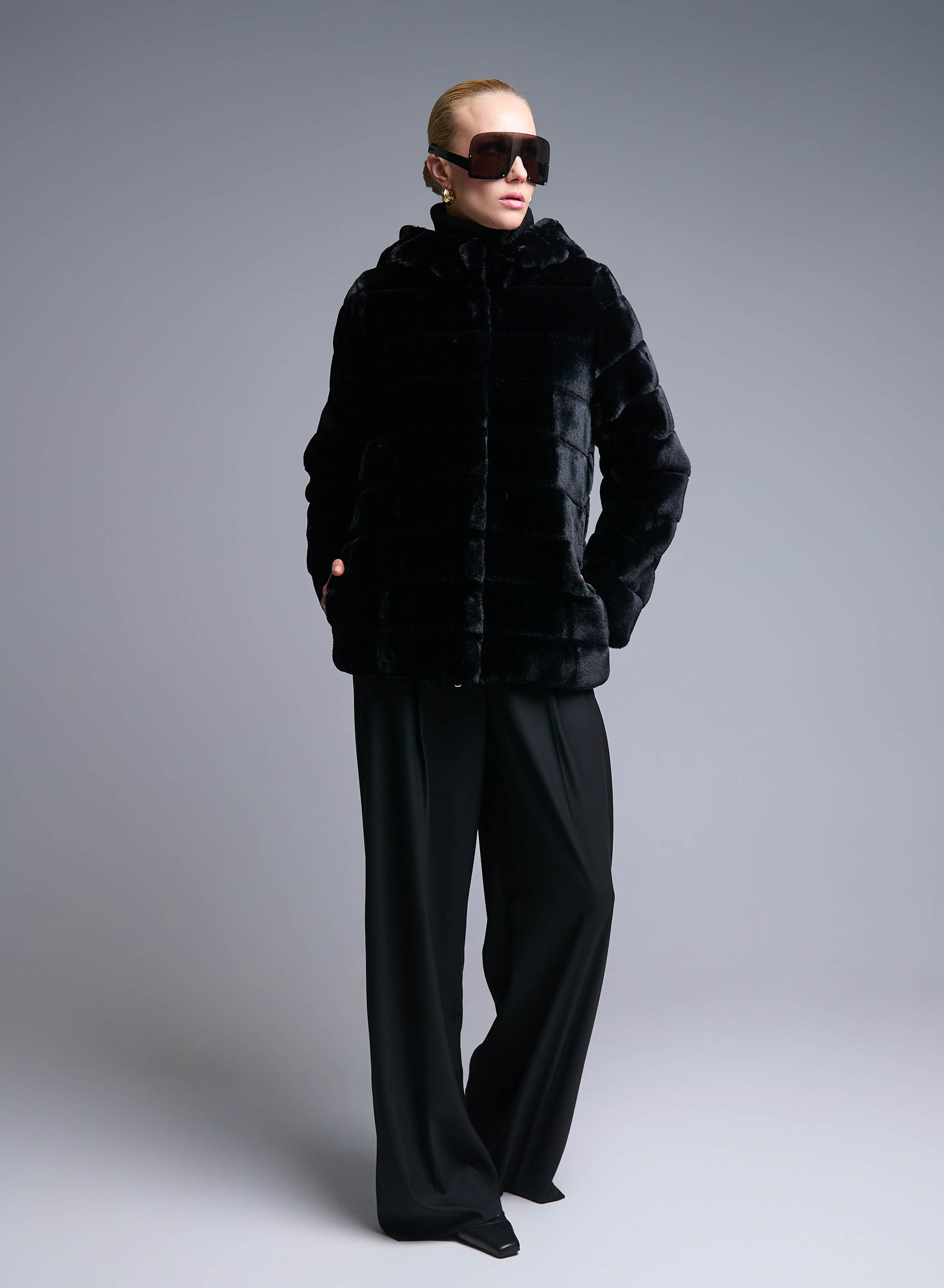 Black hooded eco fur Jacket Emme Marella - 2