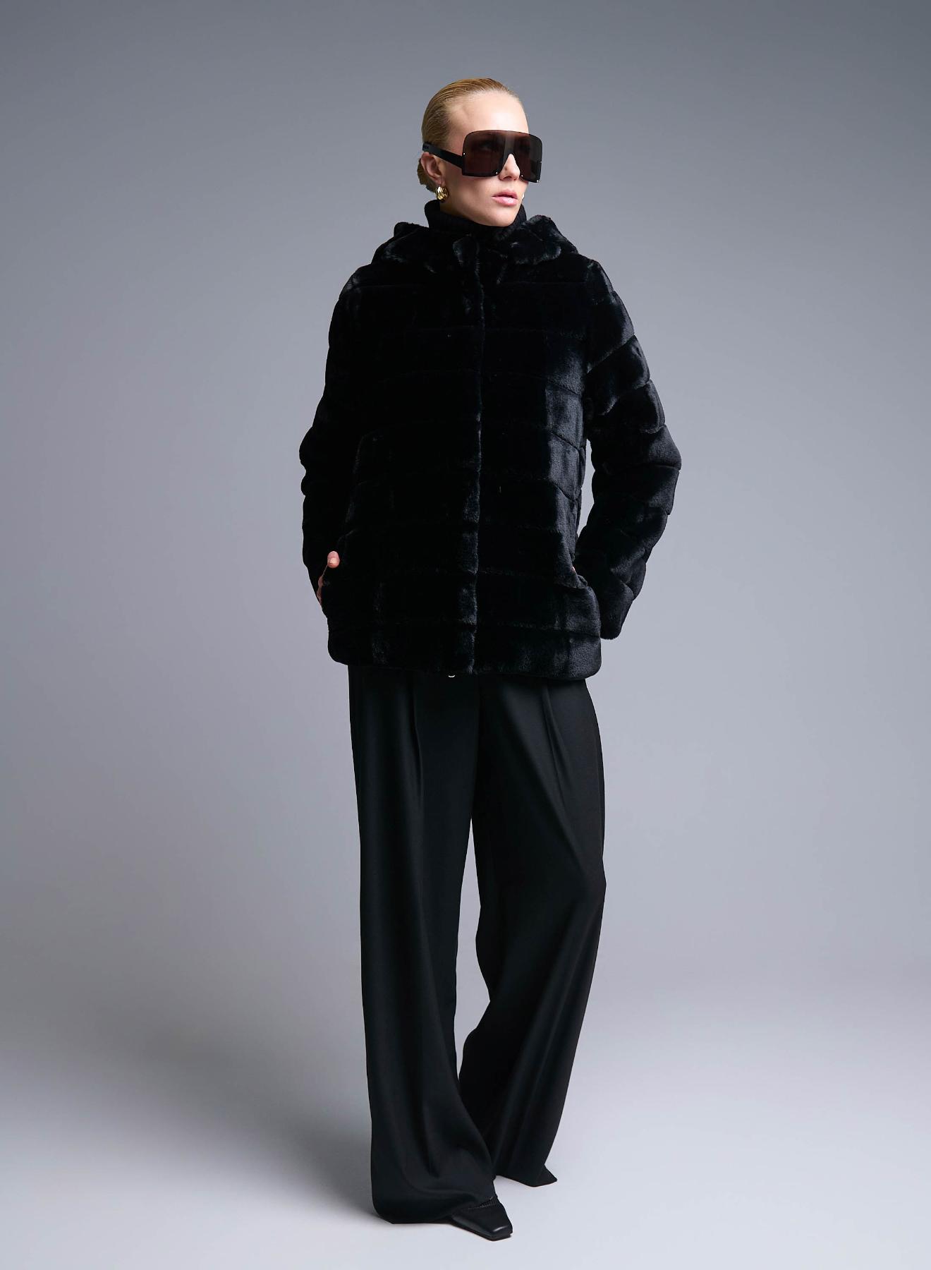 Black hooded eco fur Jacket Emme Marella - 3