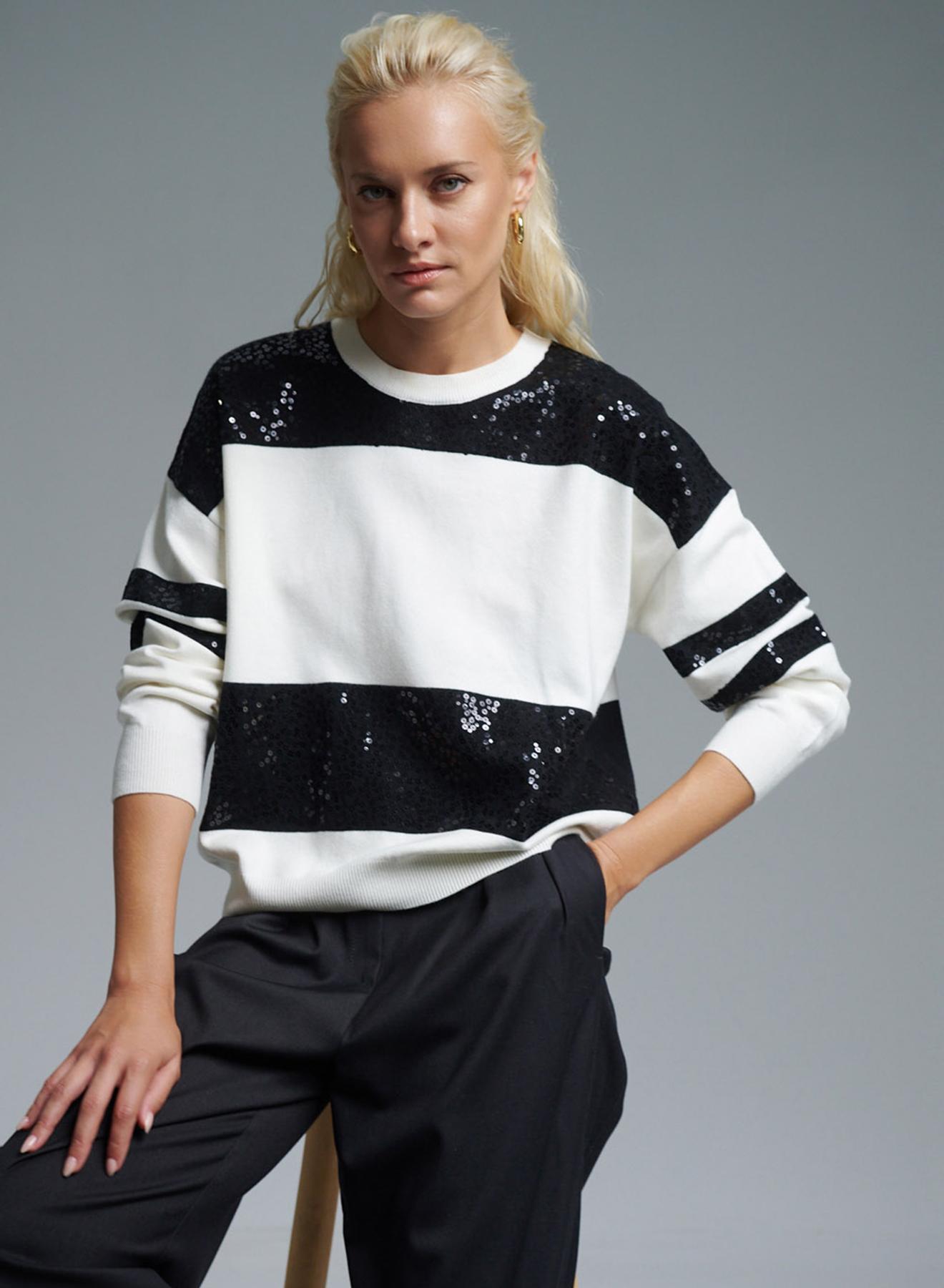 Black-White Sweater with wide stripes and sequins Lara - 5