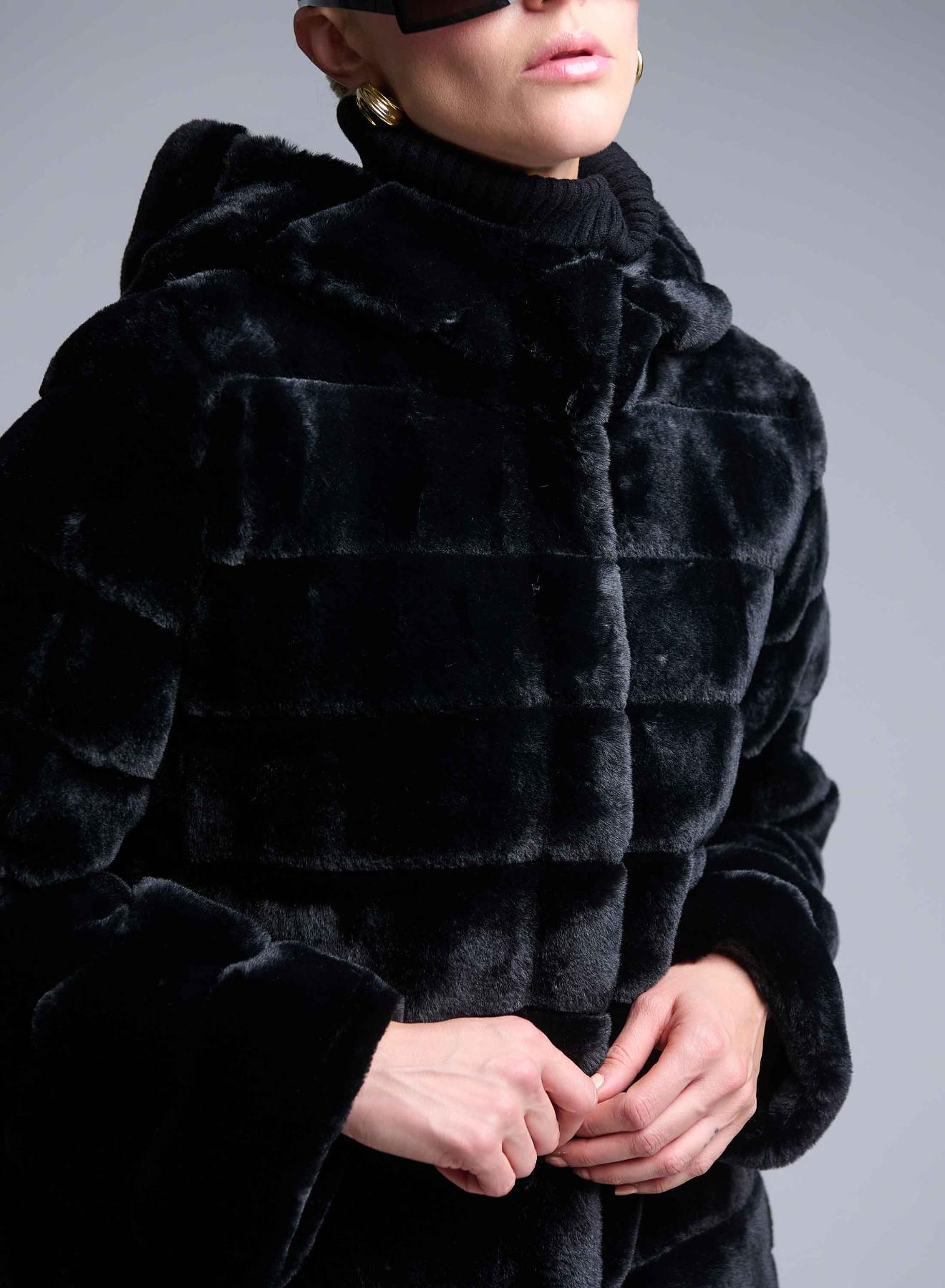 Black hooded eco fur Jacket Emme Marella - 5