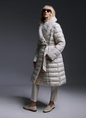 Double-breasted Puffer Jacket with Detachable Sleeves and Detachable Eco-Fur Collar - 24131