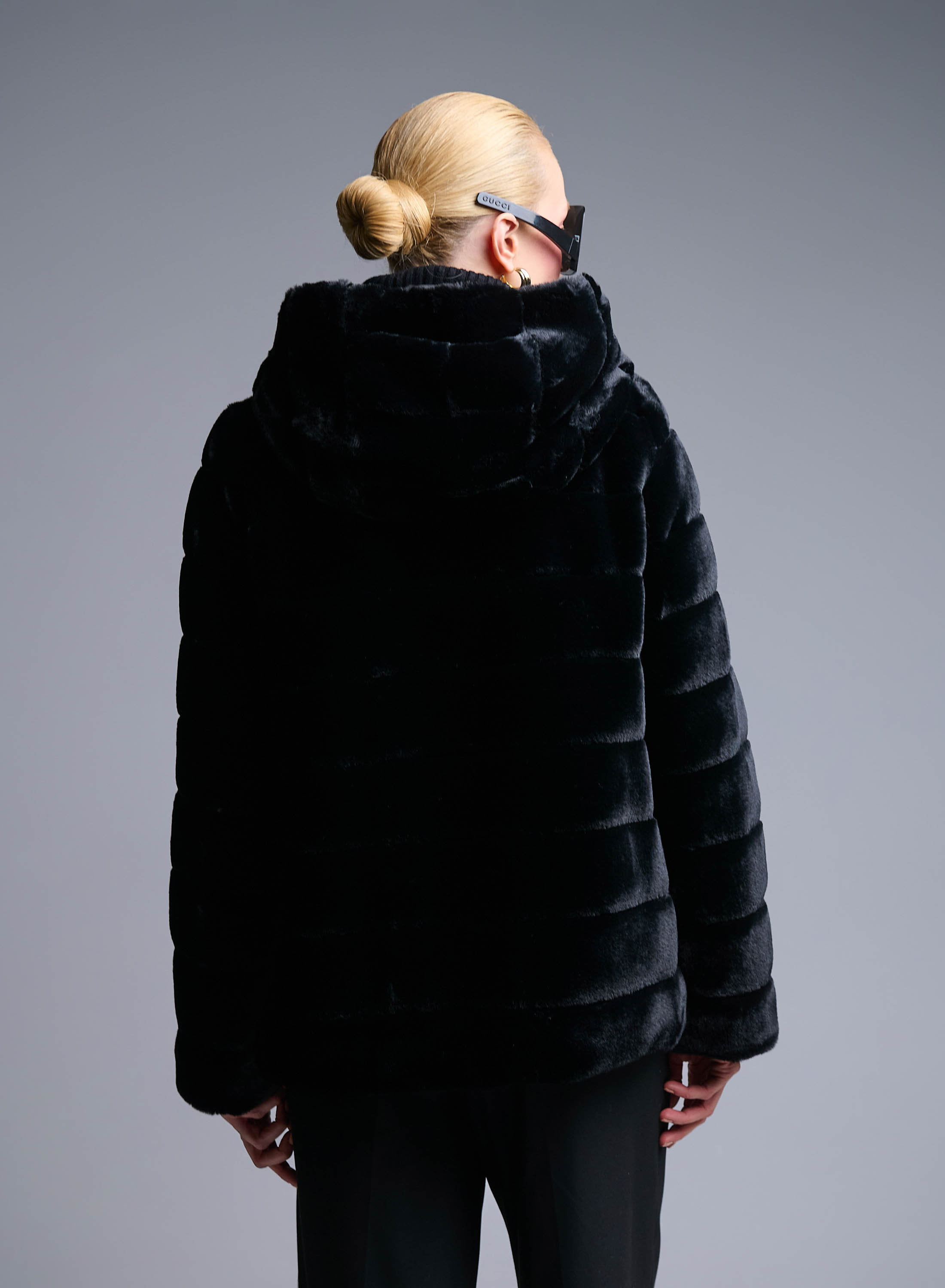 Black hooded eco fur Jacket Emme Marella - 6