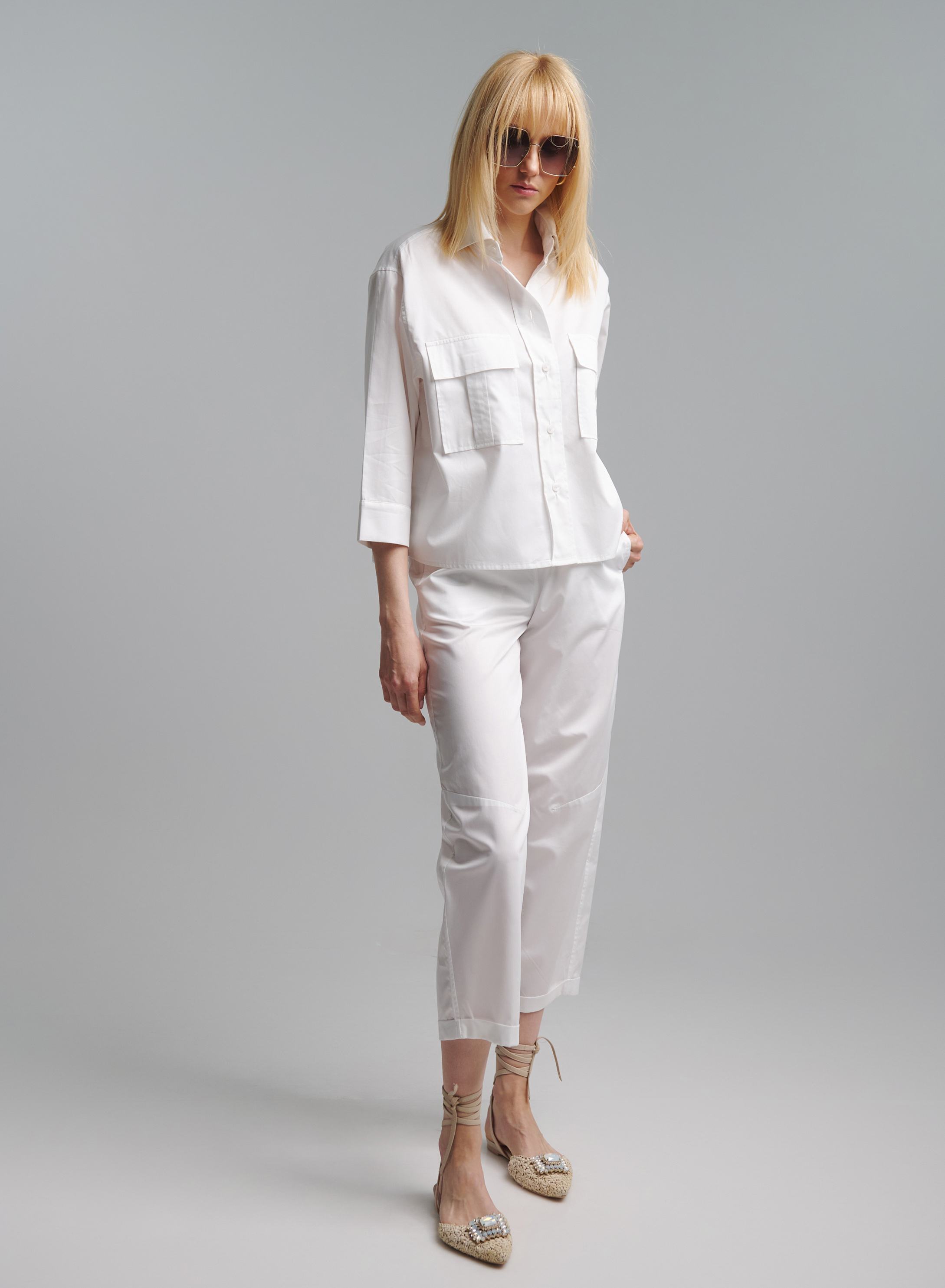 White poplin Shirt with three quarters sleeves "MIRACLE" Devotion Twins - 3