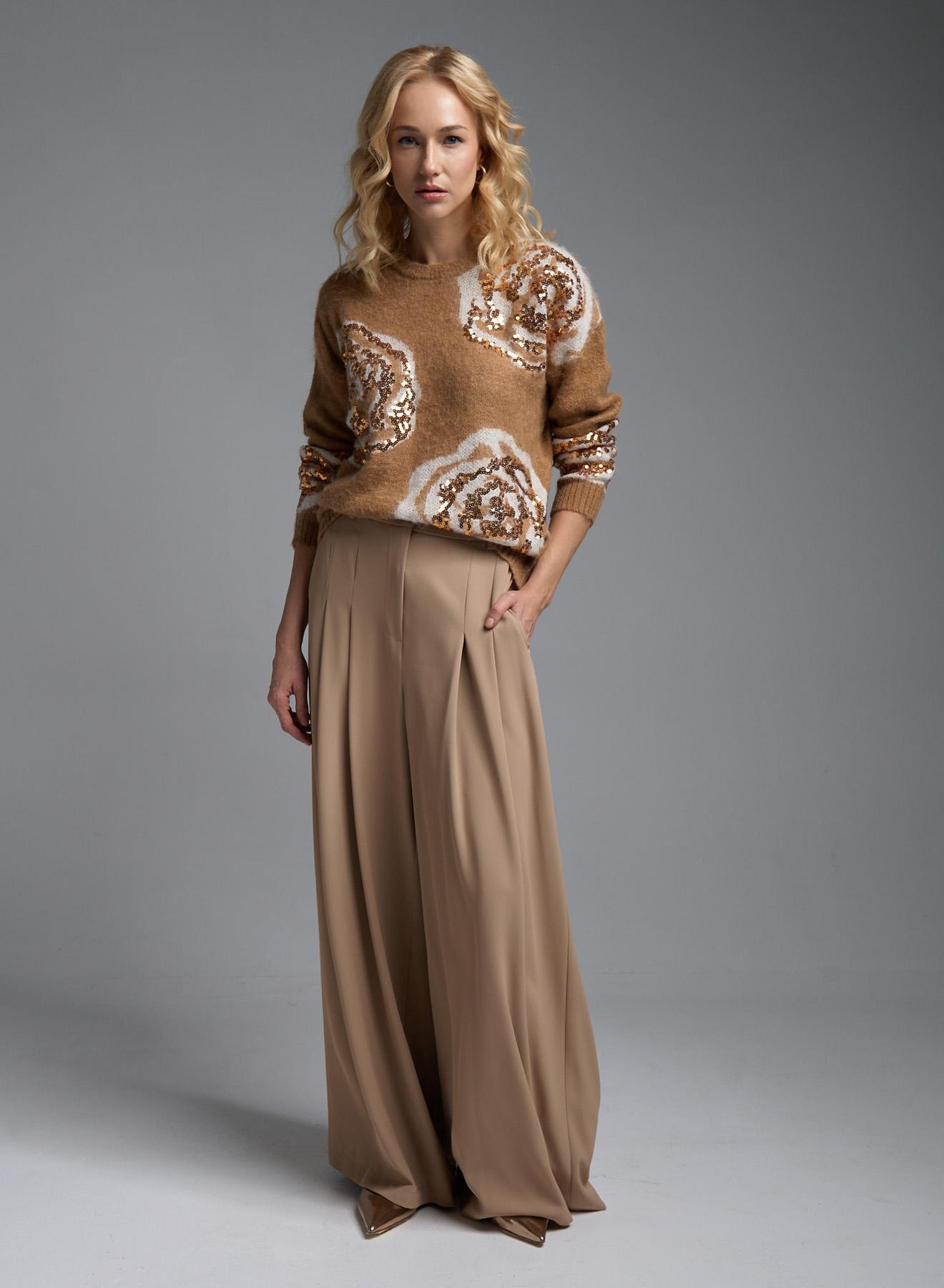 Camel Sweater with round neckline and with sequins Jasmine - 5