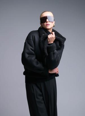 Μαύρο Μπουφάν bomber διπλής όψης Μουτόν-Teddy Emme Marella - 50559
