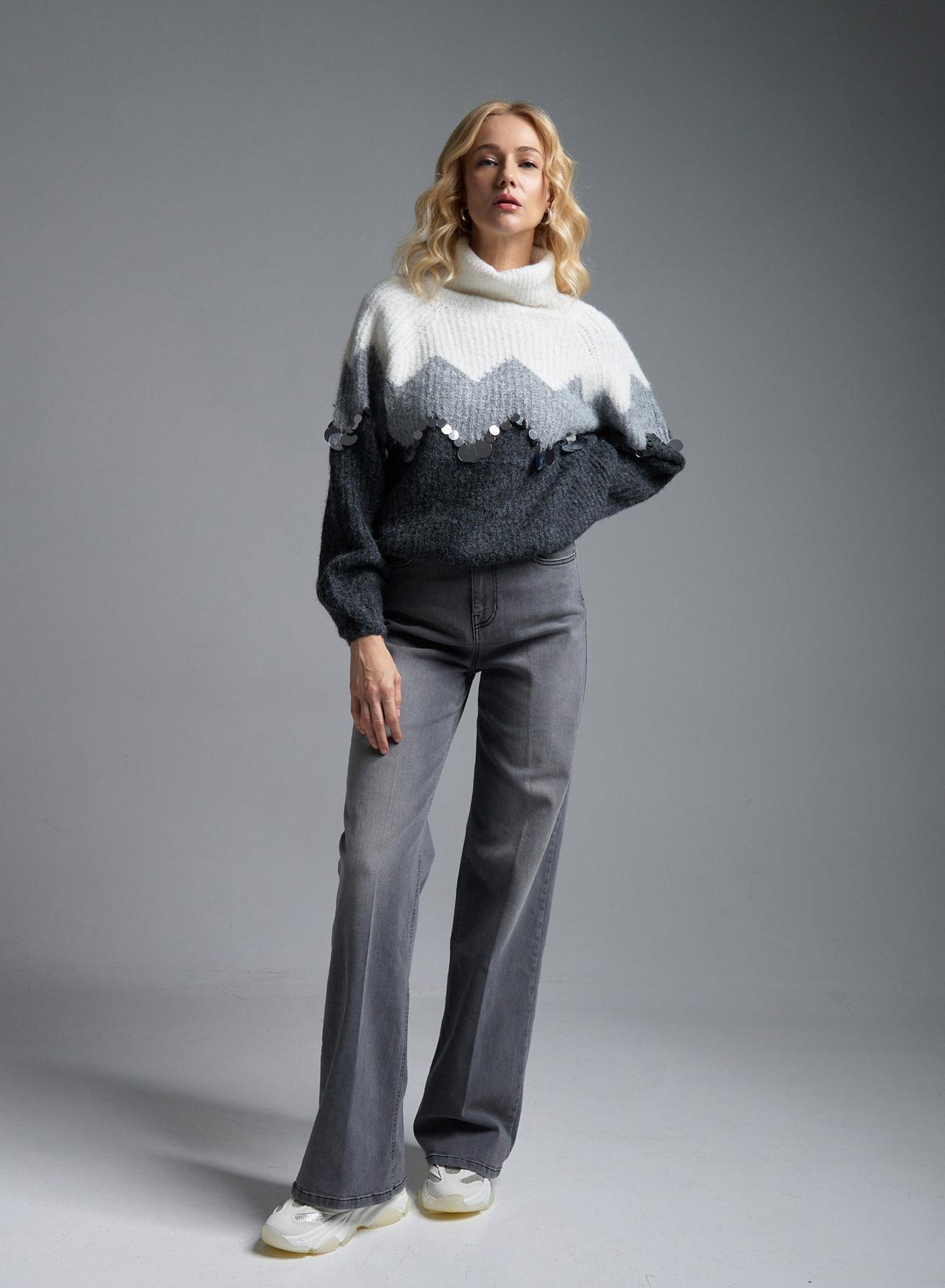 White-Grey turtleneck Sweater with sequins ChicLink - 2