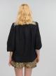 Black-Gold new All Over Linen shirt with three quarters sleeves and with V neckline Greek Archaic Kori - 1