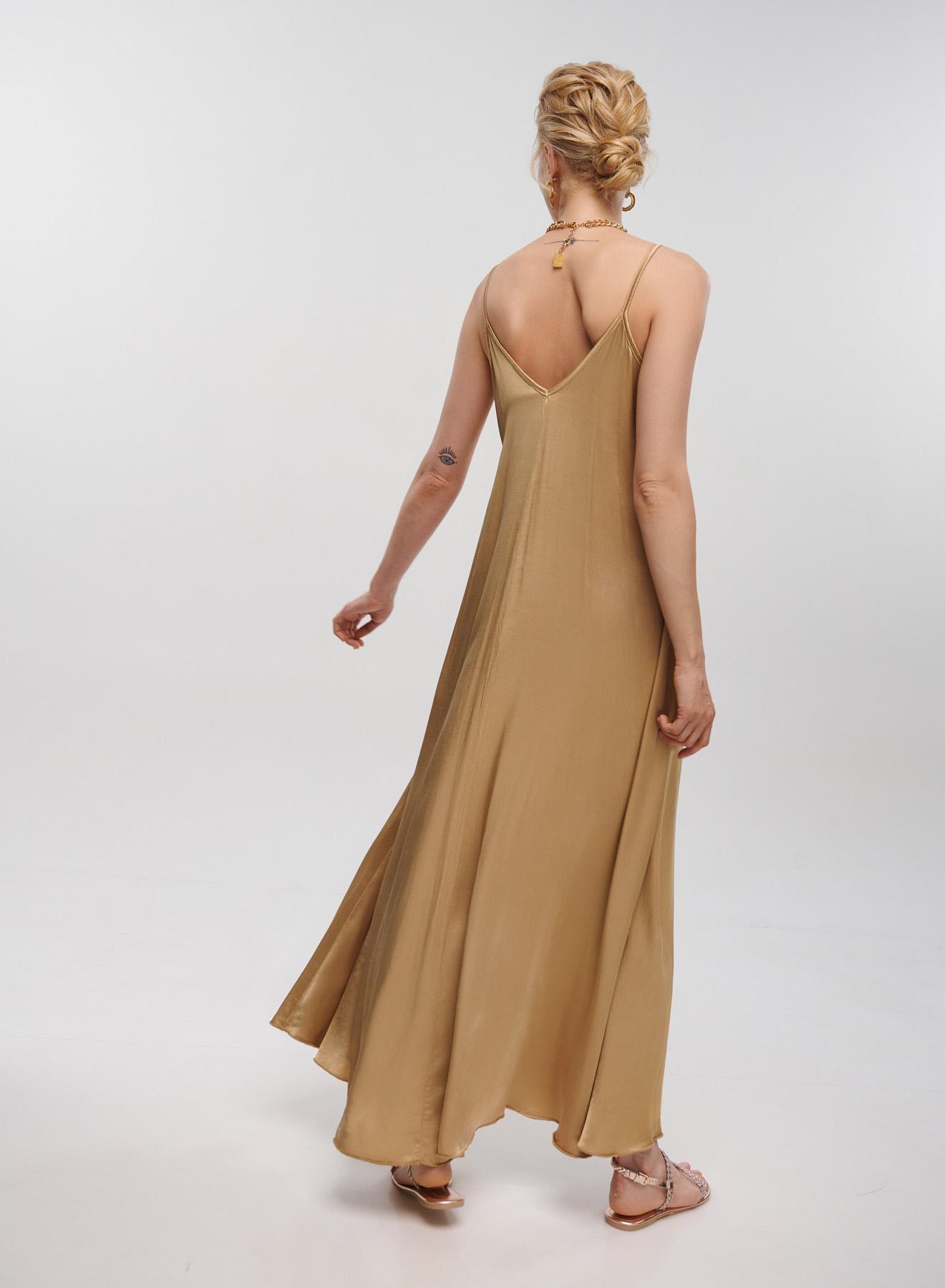 Gold silky touch long Dress with straps La Liberta - 4