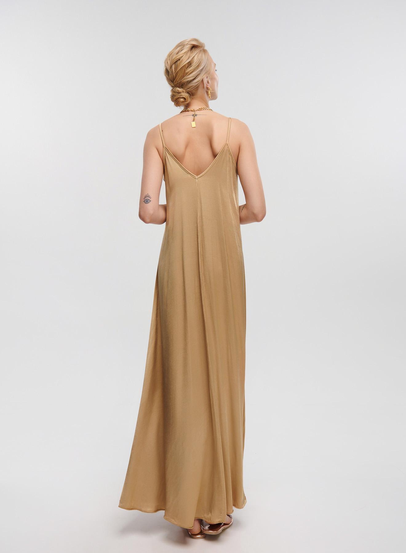 Gold silky touch long Dress with straps La Liberta - 5