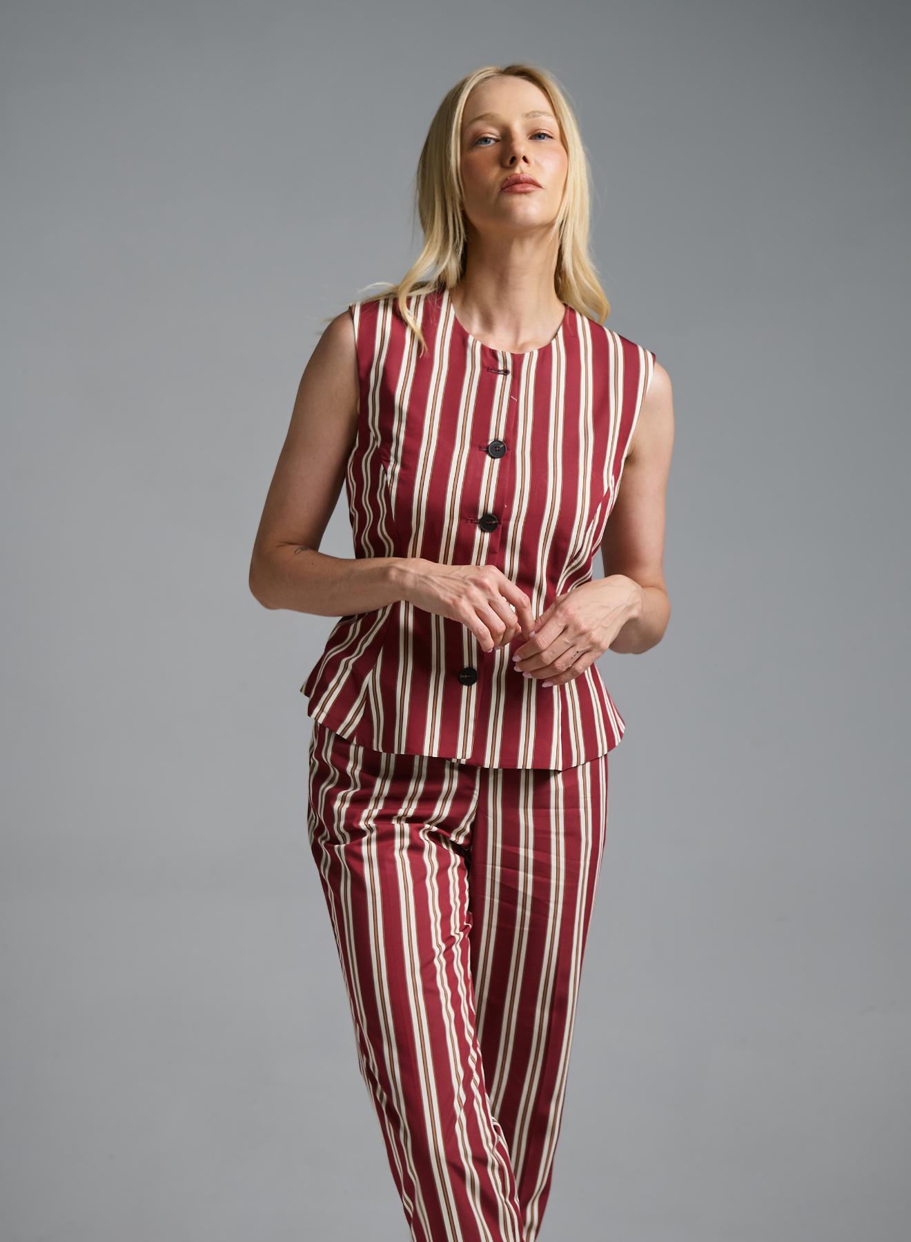 Bordeaux-Beige sleeveless Blouse with stripes Motel - 3