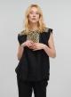 Black-Gold new All Over sleeveless Linen Blouse with round neckline with button Greek Archaic Kori - 0